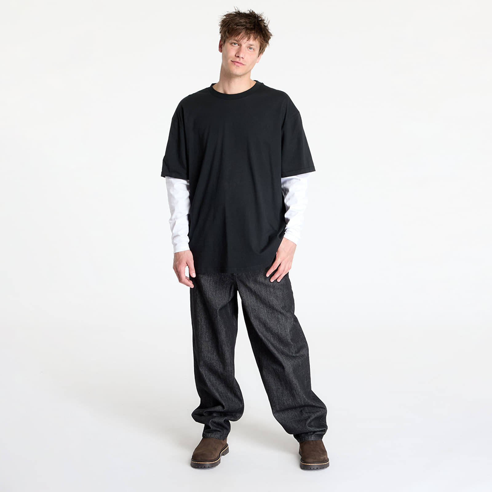 Trička Urban Classics Oversized Shaped Double Layer LS Tee Black/ White
