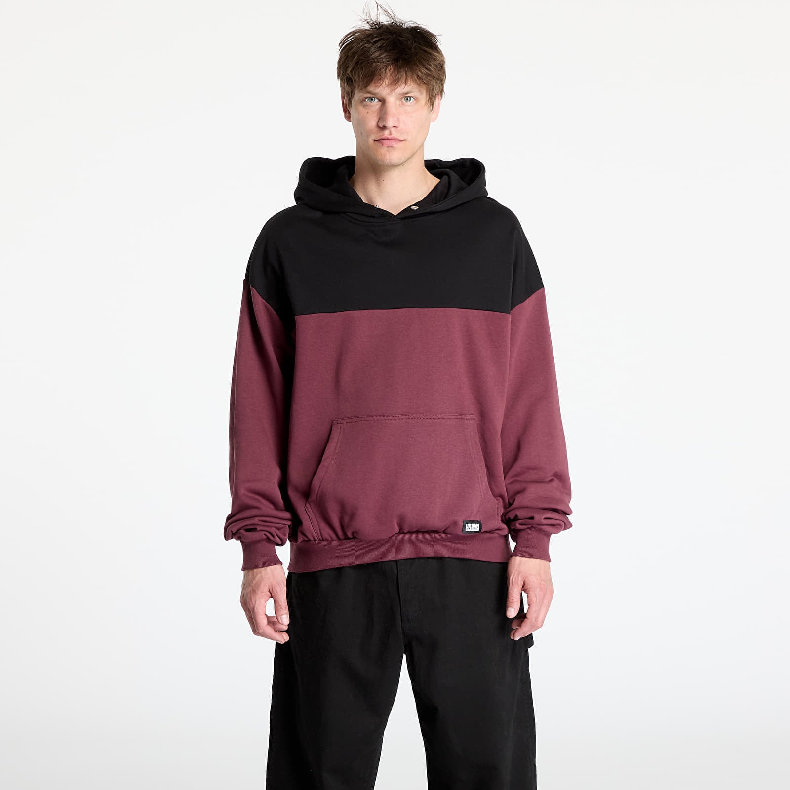 Sweatshirt Urban Classics Upper Block Hoody Red / Black S