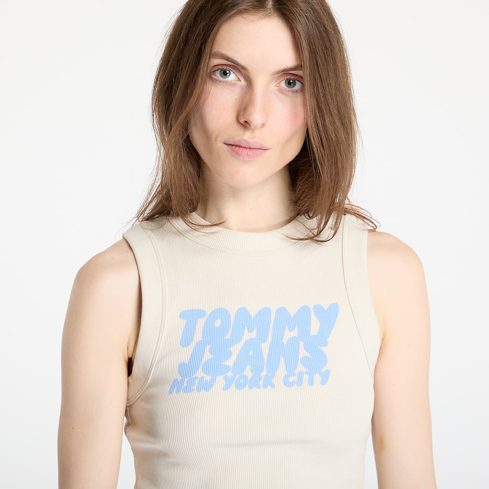 Ženske majice s kratkimi rokavi Tommy Jeans Slim Bubble Tank Top Beige