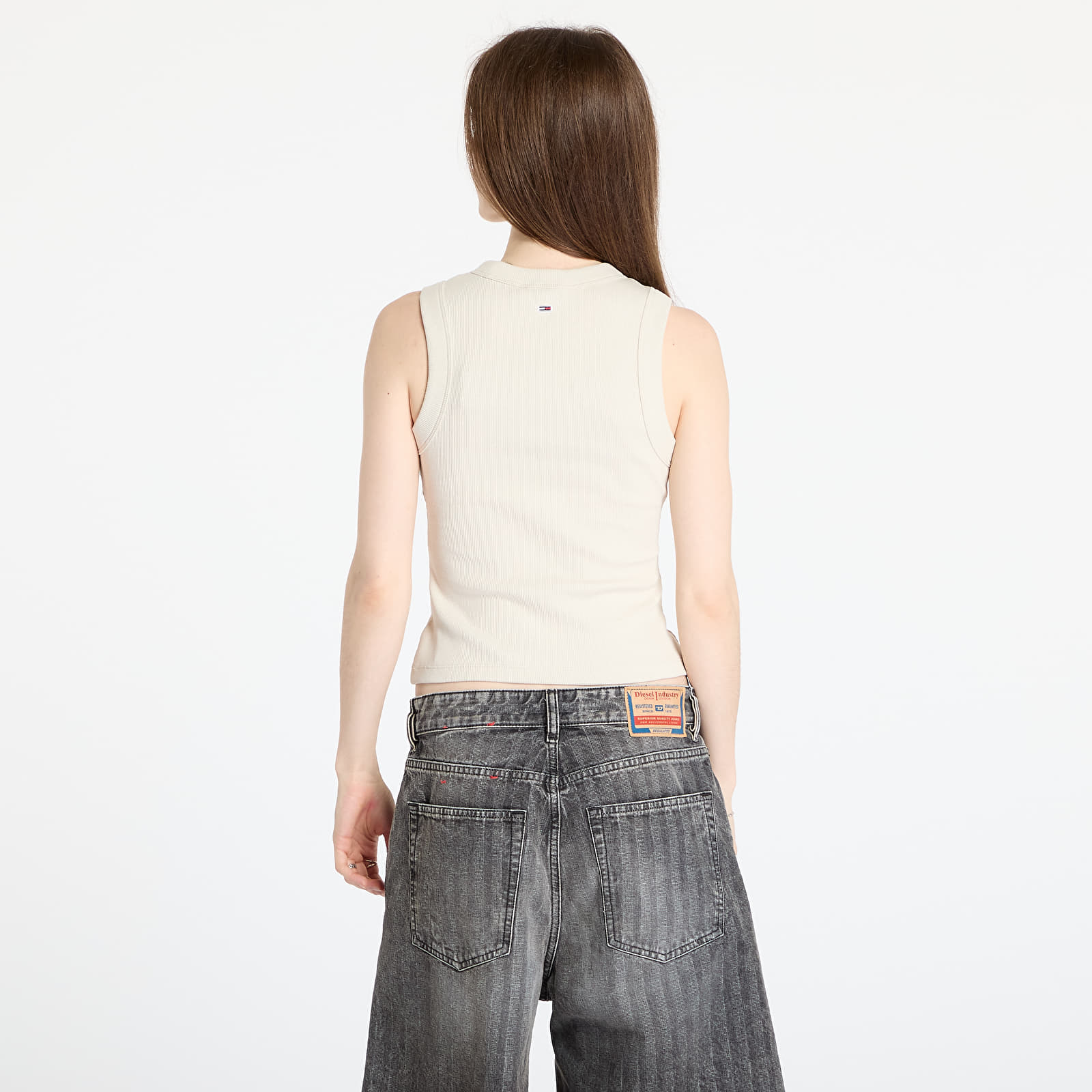 Ženske majice s kratkimi rokavi Tommy Jeans Slim Bubble Tank Top Beige