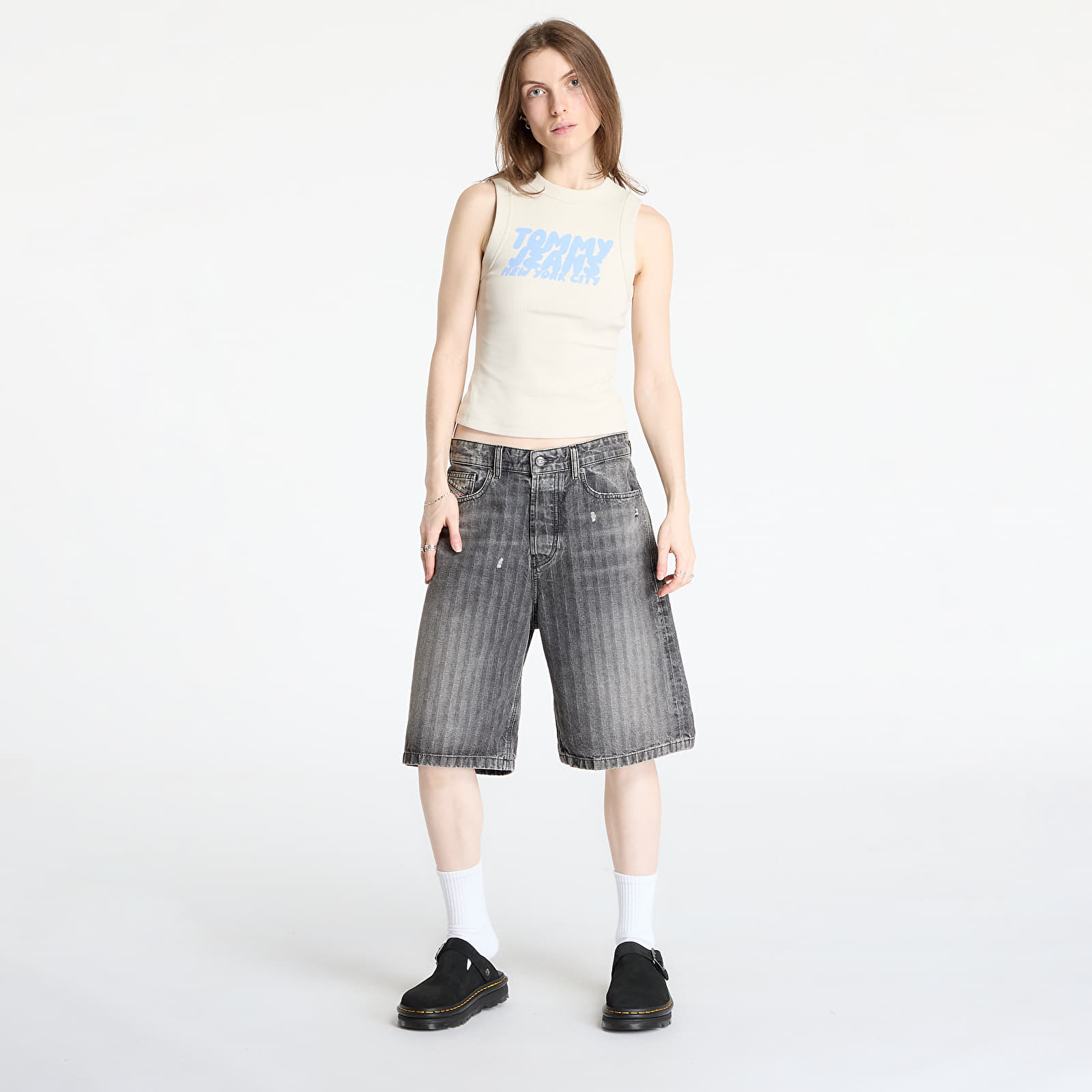 Ženske majice s kratkimi rokavi Tommy Jeans Slim Bubble Tank Top Beige