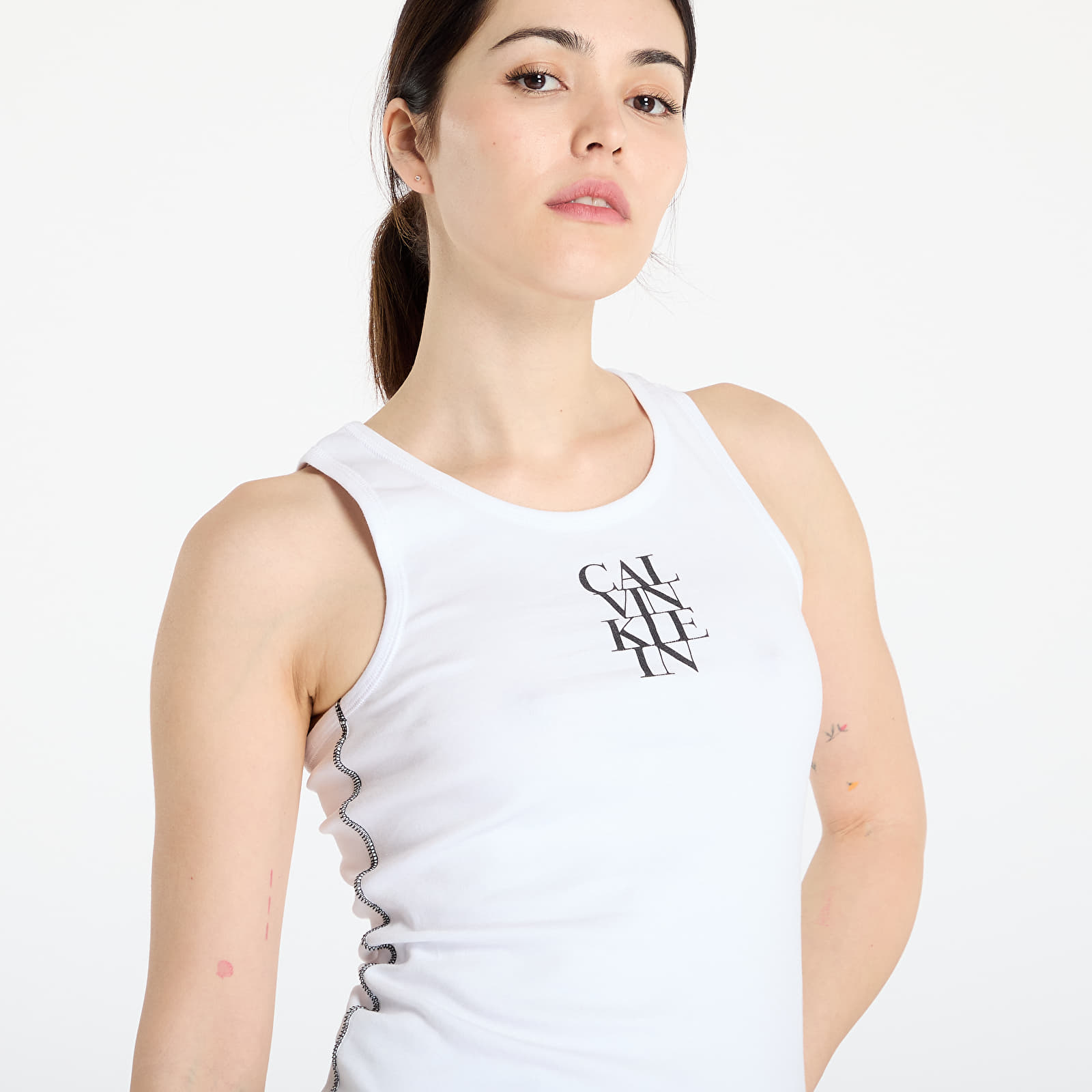 Moteriški marškinėliai Calvin Klein Jeans Sl Cotton Rib Solid Tank Top White