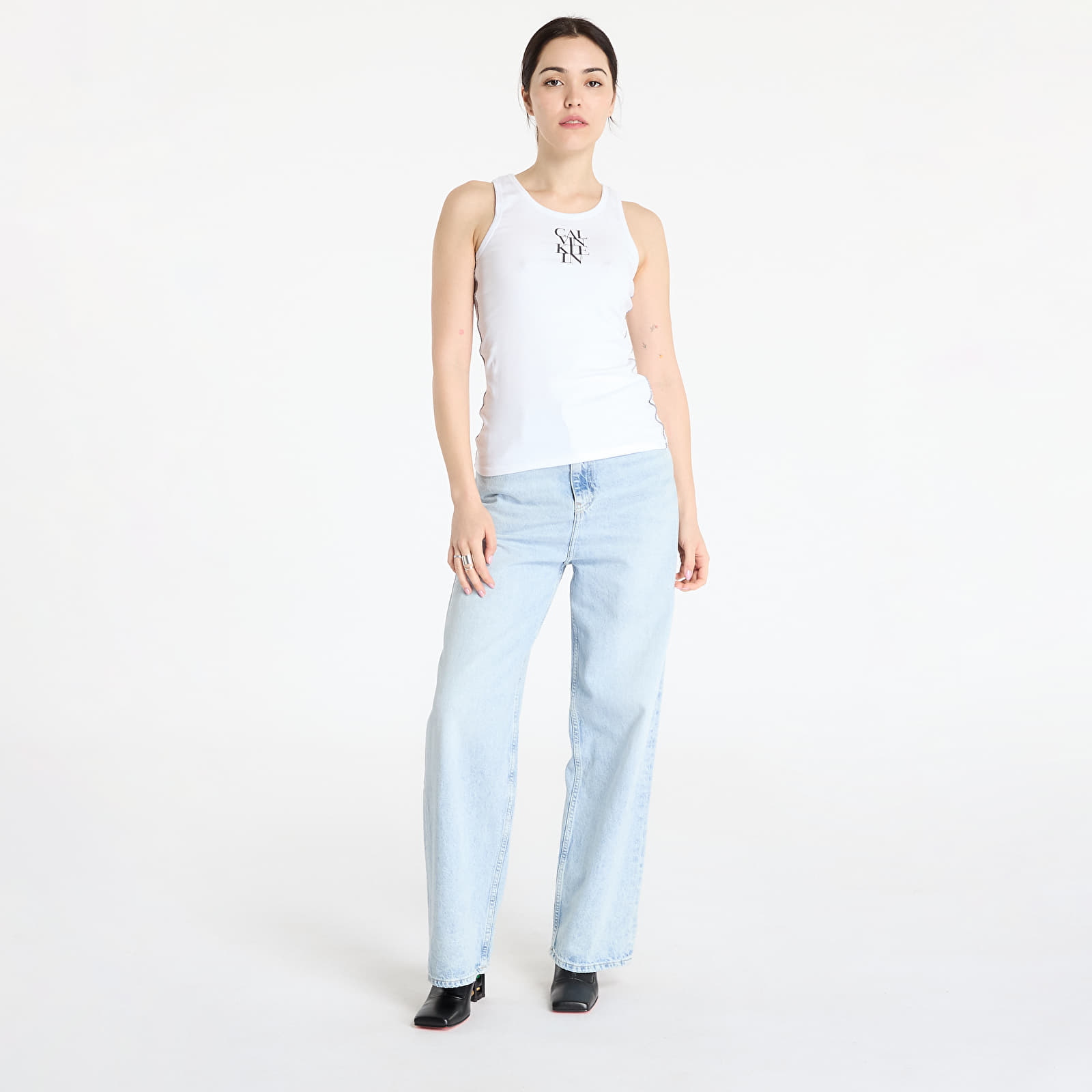 Moteriški marškinėliai Calvin Klein Jeans Sl Cotton Rib Solid Tank Top White