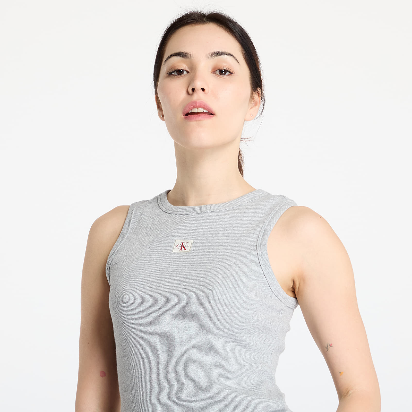 Dámská tílka Calvin Klein Jeans A - Woven Label 2X2 Tank Top Gray