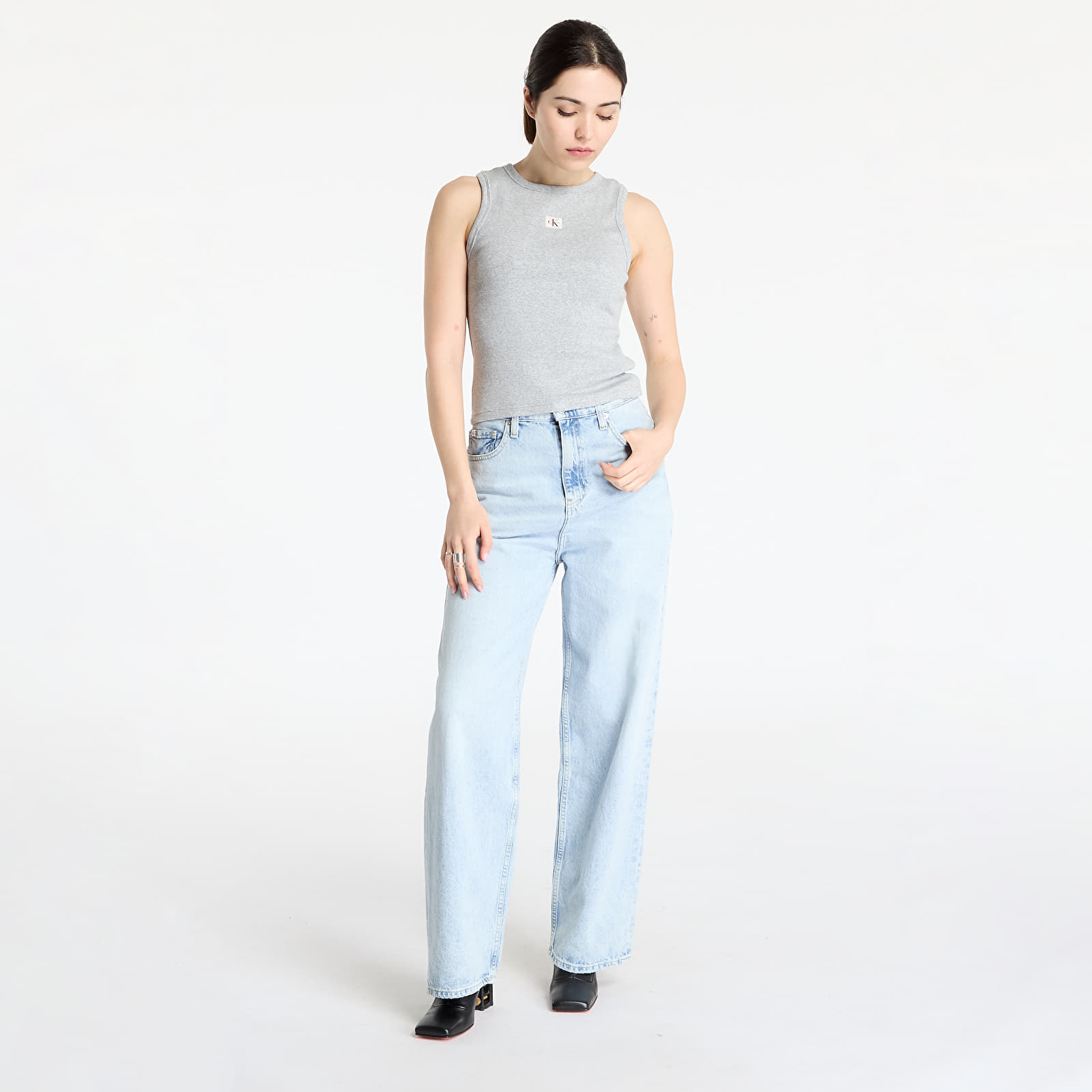 Dámská tílka Calvin Klein Jeans A - Woven Label 2X2 Tank Top Gray