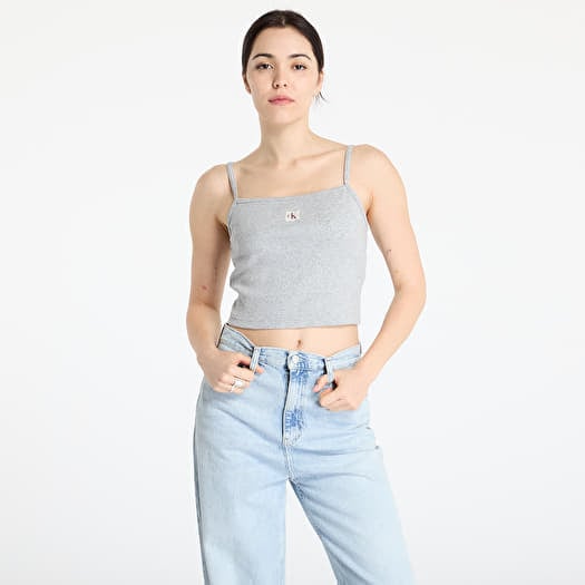 Calvin Klein Jeans  Woven Label Rib Crop Gray