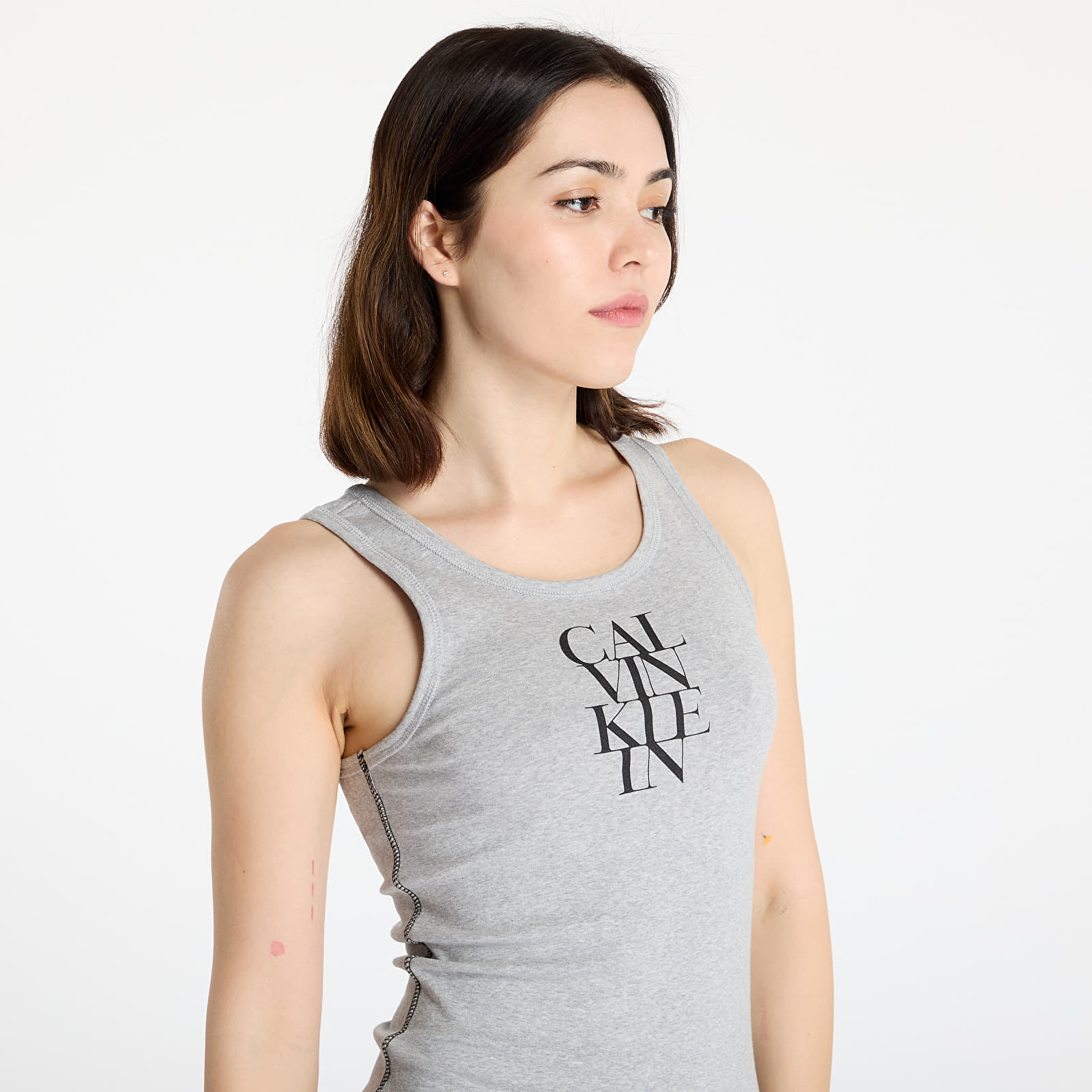 Vestido Calvin Klein Jeans Sl Cotton 1X1 Rib Dress Gray