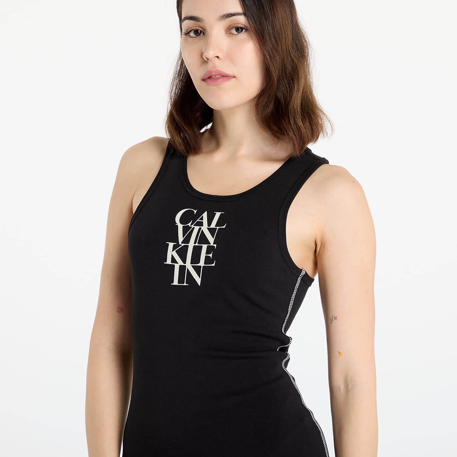 Suknelės Calvin Klein Jeans Sl Cotton 1X1 Rib Dress Black