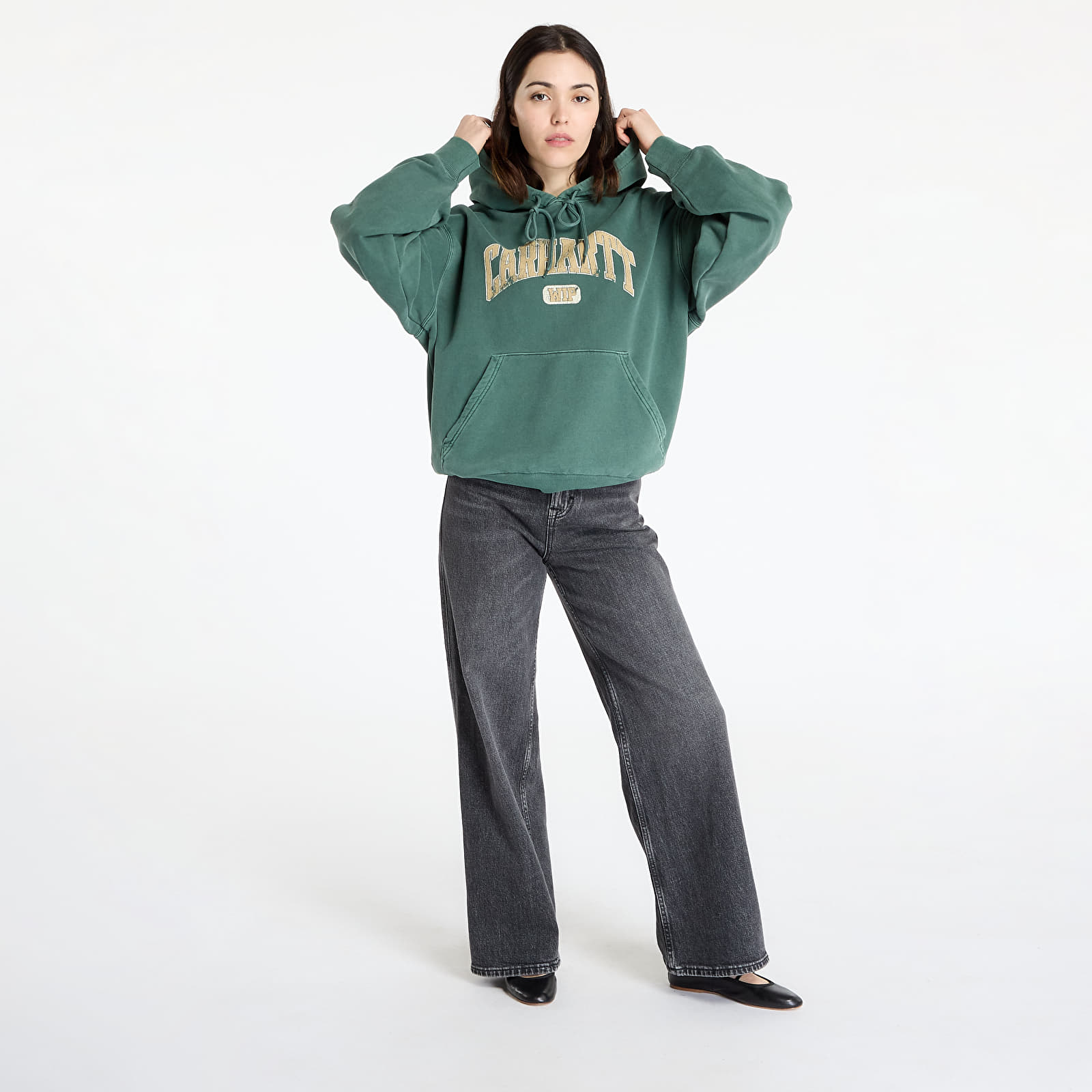 Heren sweatshirts Carhartt WIP Hooded Library Sweat UNISEX Conifer Garment Dyed
