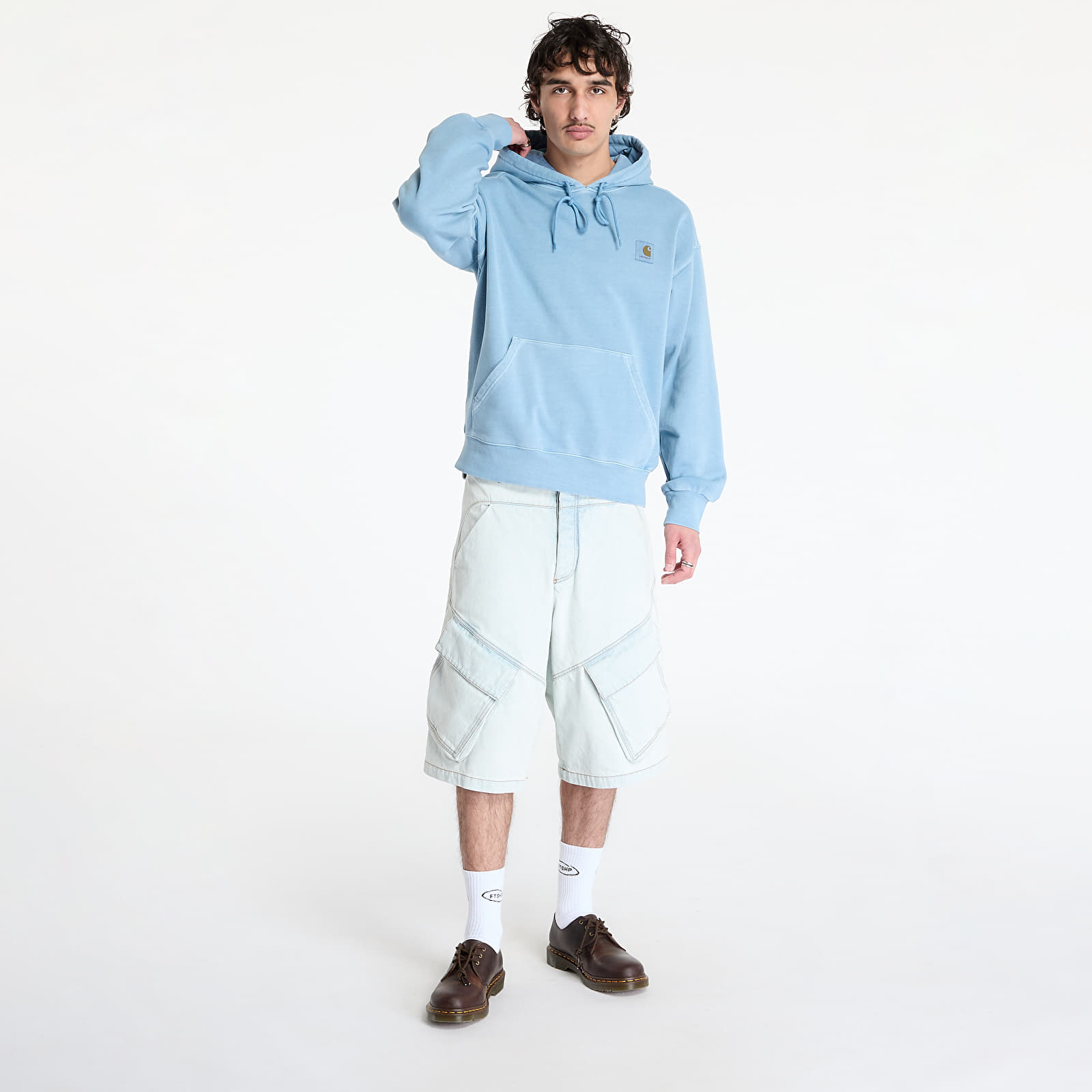 Heren sweatshirts Carhartt WIP Hooded Nelson Sweat UNISEX Clay Blue Garment Dyed