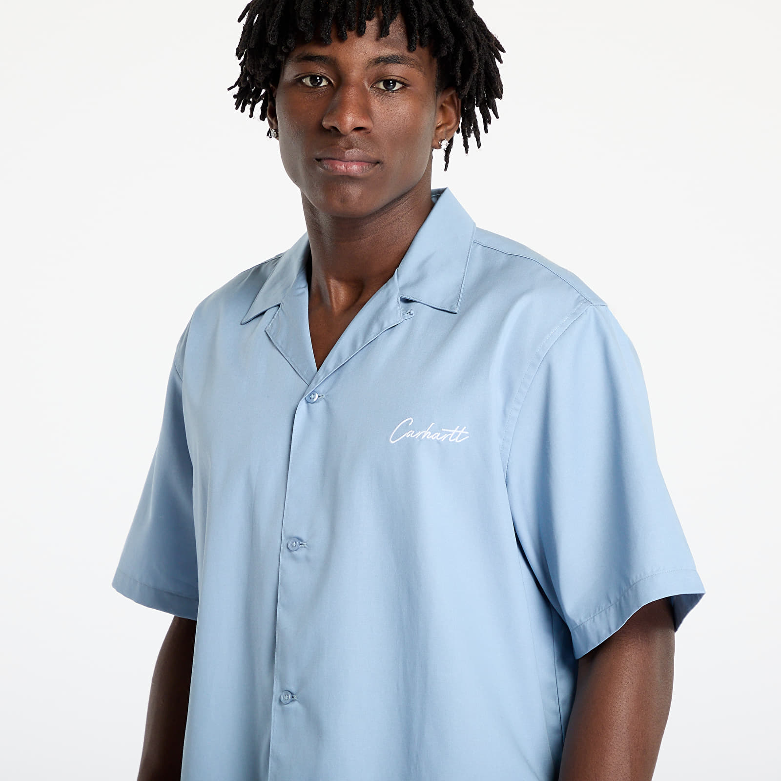 Herren-Hemden Carhartt WIP S/S Delray Shirt UNISEX Frosted Blue/ White