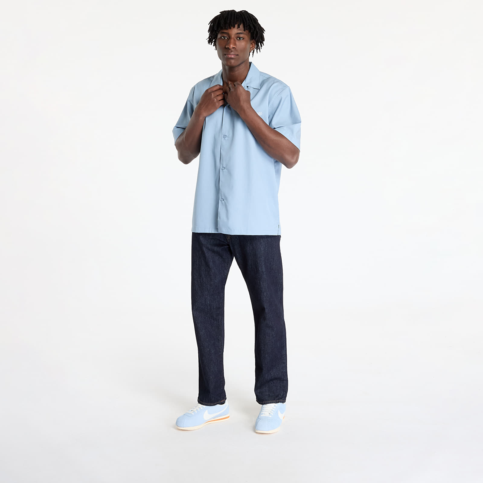 Herren-Hemden Carhartt WIP S/S Delray Shirt UNISEX Frosted Blue/ White