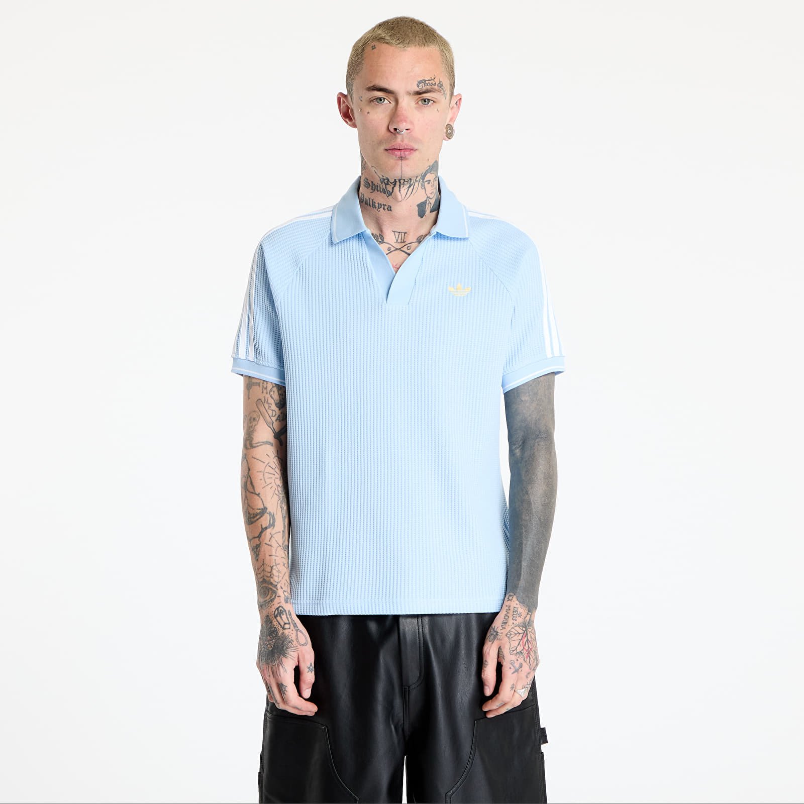 T-Shirts Männer adidas Waffle Knit Polo Shirt Blue/ Clear Sky/ Almost Yellow