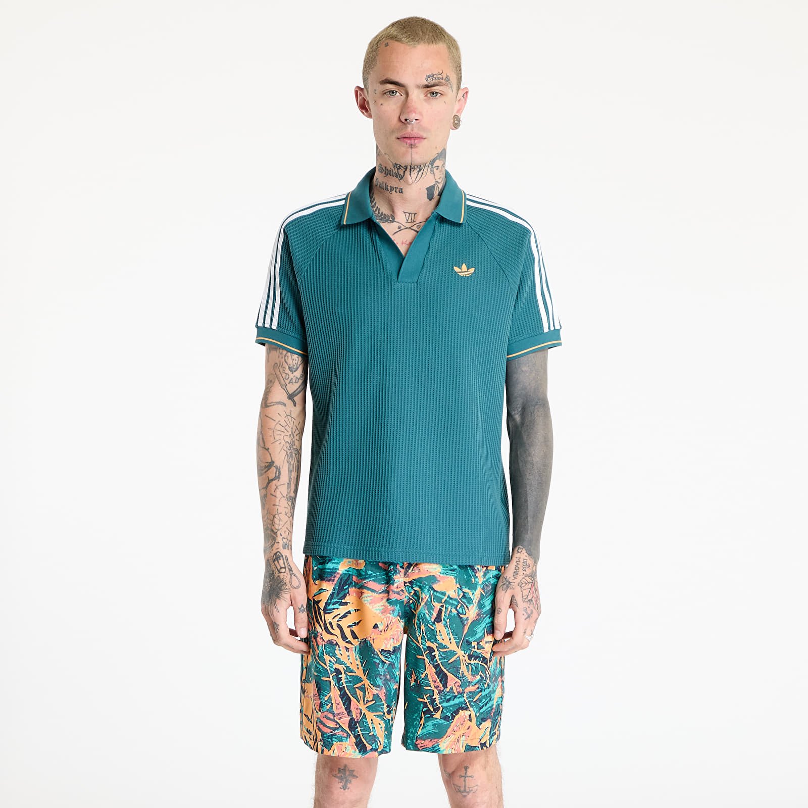 T-Shirts Männer adidas Waffle Knit Polo Shirt Green/ Tech Green/ Hazy Orange