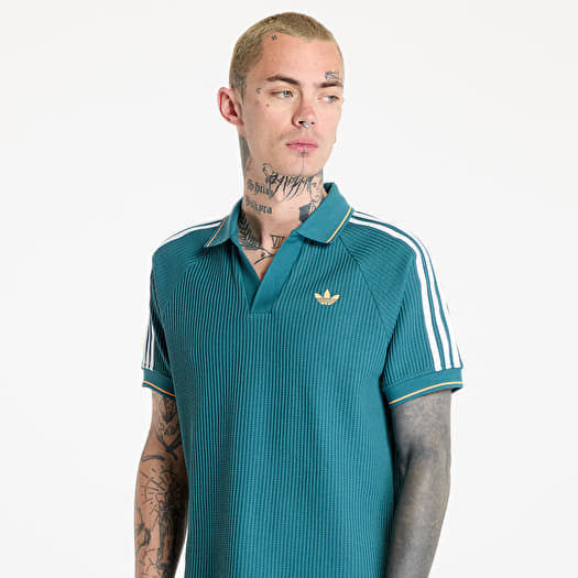 adidas Waffle Knit Polo Shirt Green/ Tech Green/ Hazy Orange | Queens