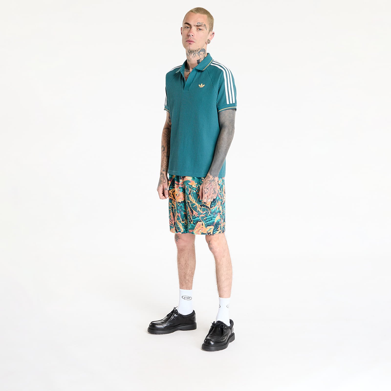 T-Shirts Männer adidas Waffle Knit Polo Shirt Green/ Tech Green/ Hazy Orange