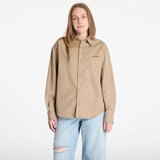 Košile Carhartt WIP Longsleeve Module Script Shirt UNISEX Leather/ Black Rigid