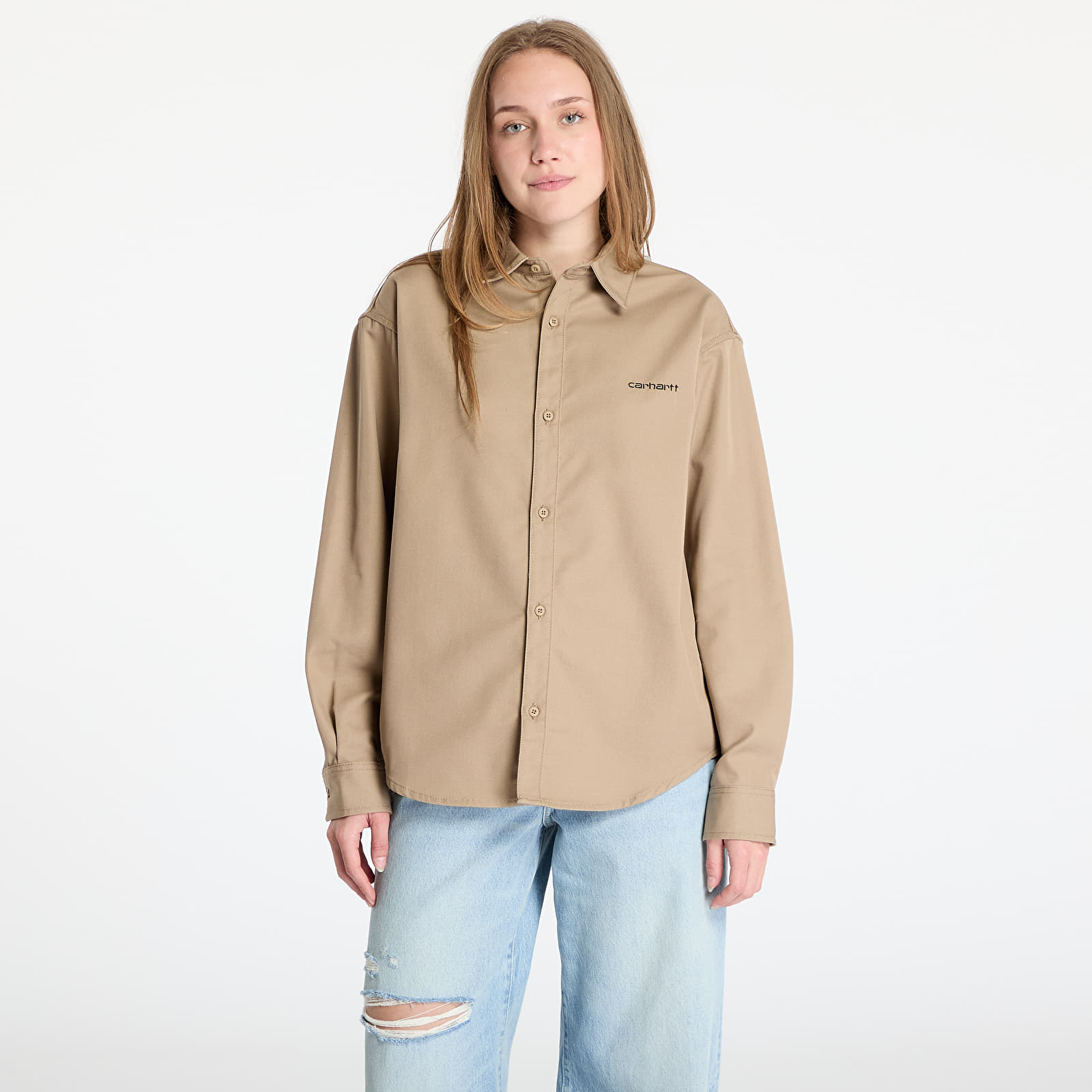 Camisas para hombre Carhartt WIP Longsleeve Module Script Shirt UNISEX Leather/ Black Rigid