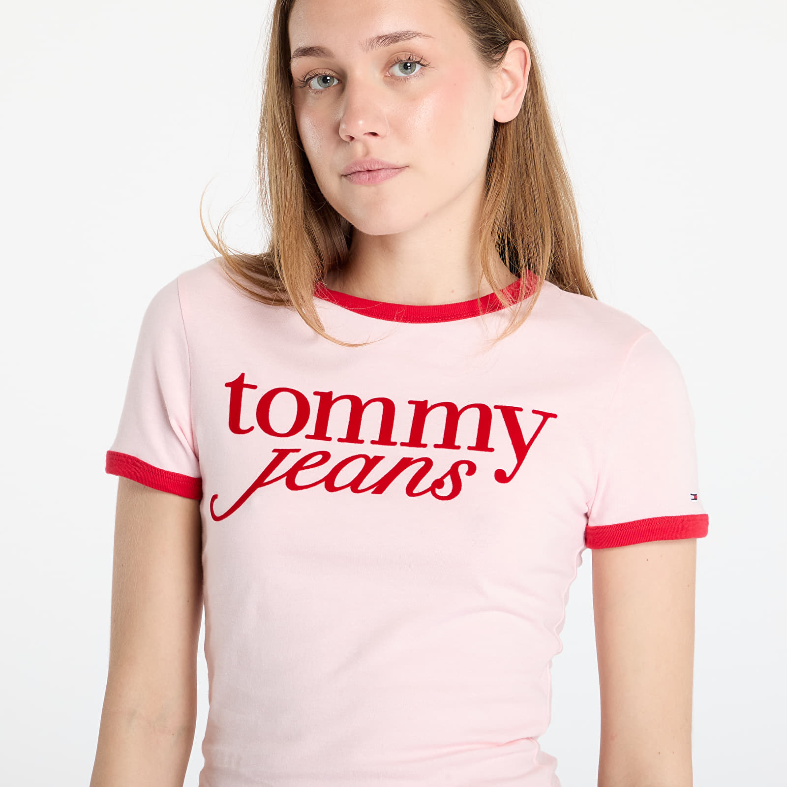 Ženske majice Tommy Jeans Slim Script Tee Pink