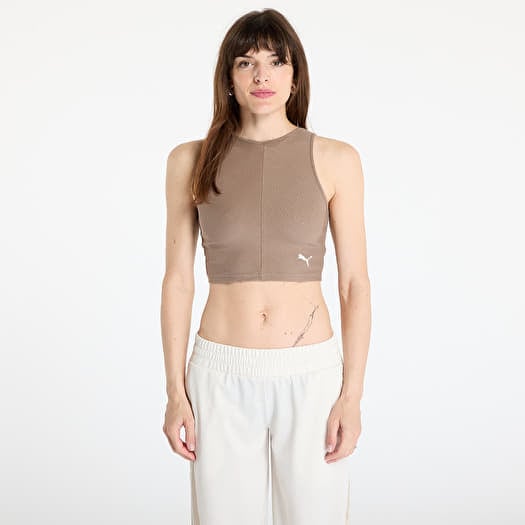 Top Puma Wardrobe Essentials Ribbed Crop Top Totally Taupe