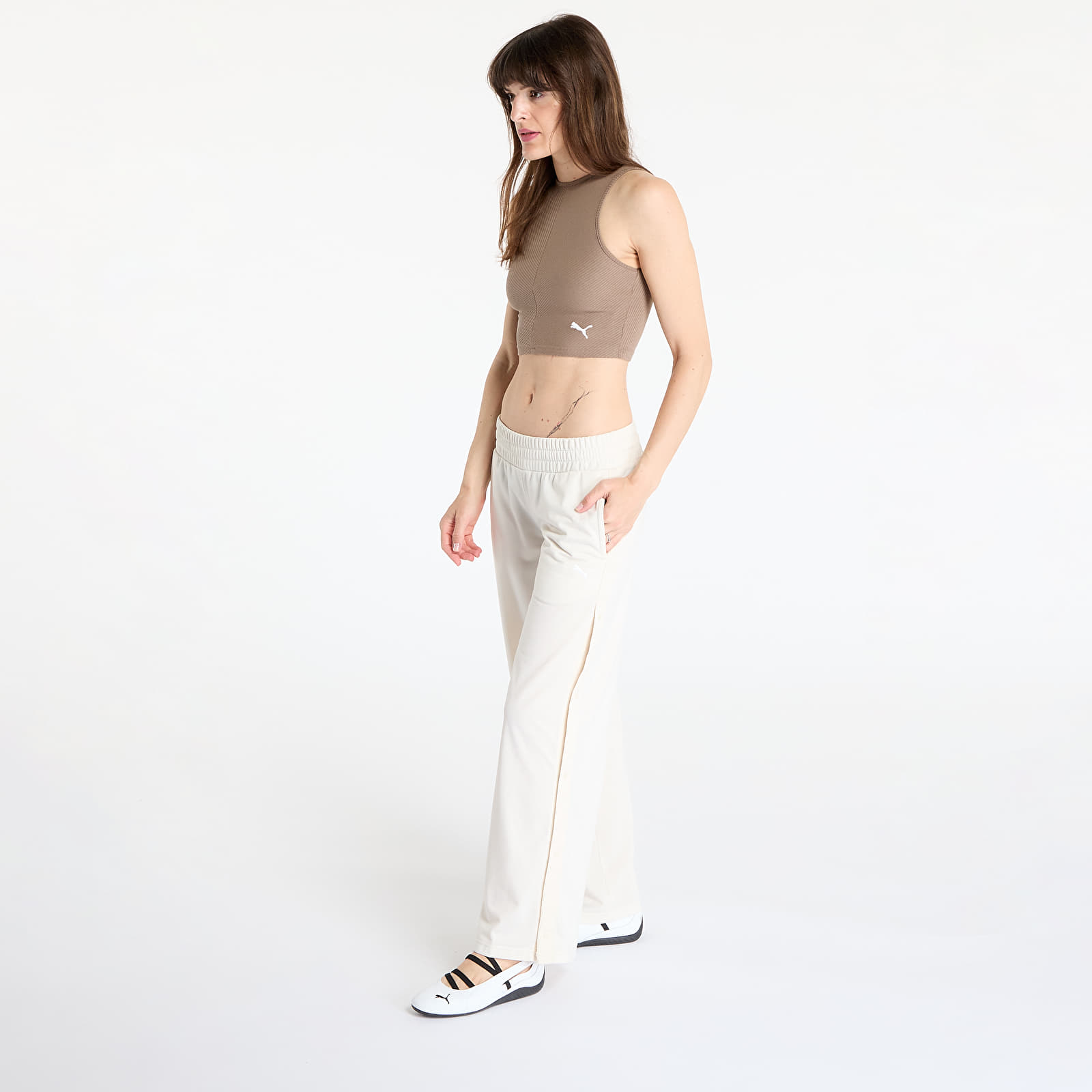 Pantalones de mujer Puma Wardrobe Essentials Low Rise Popper Pants Alpine Snow