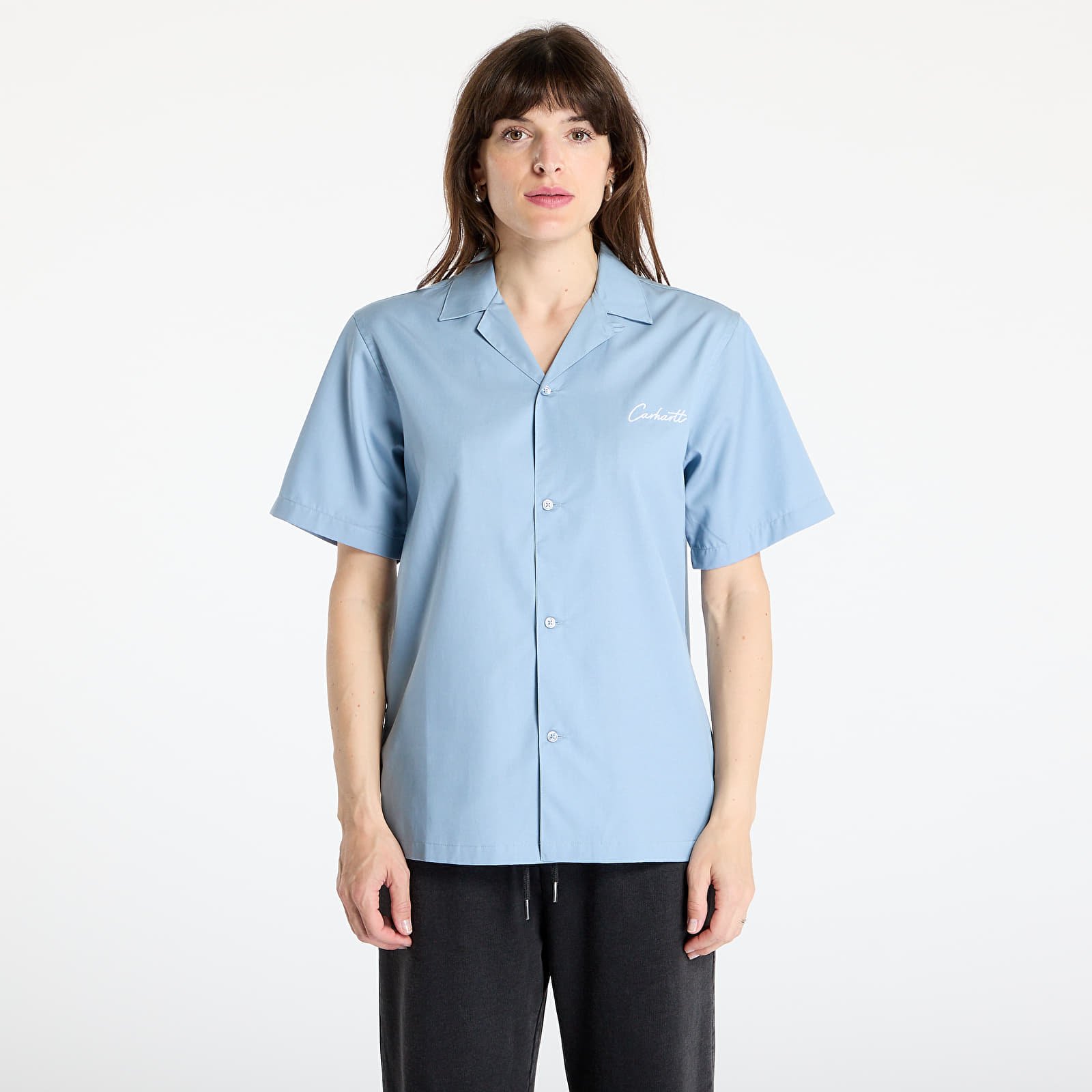 Herren-Hemden Carhartt WIP S/S Delray Shirt UNISEX Frosted Blue/ White