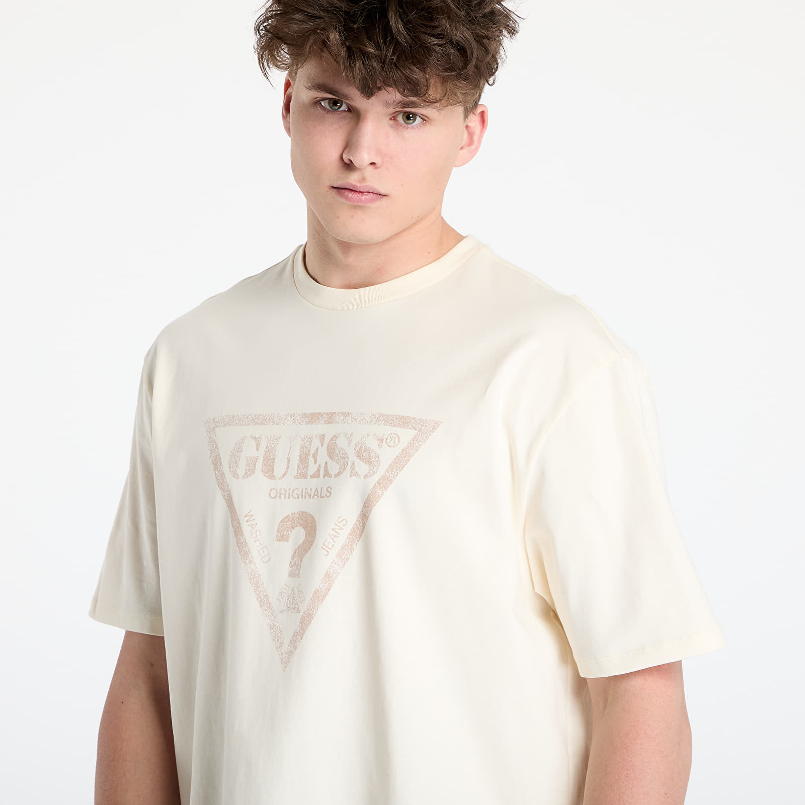 GUESS Men's Short Sleeve Eco Pacific Waves Tee, Pure White