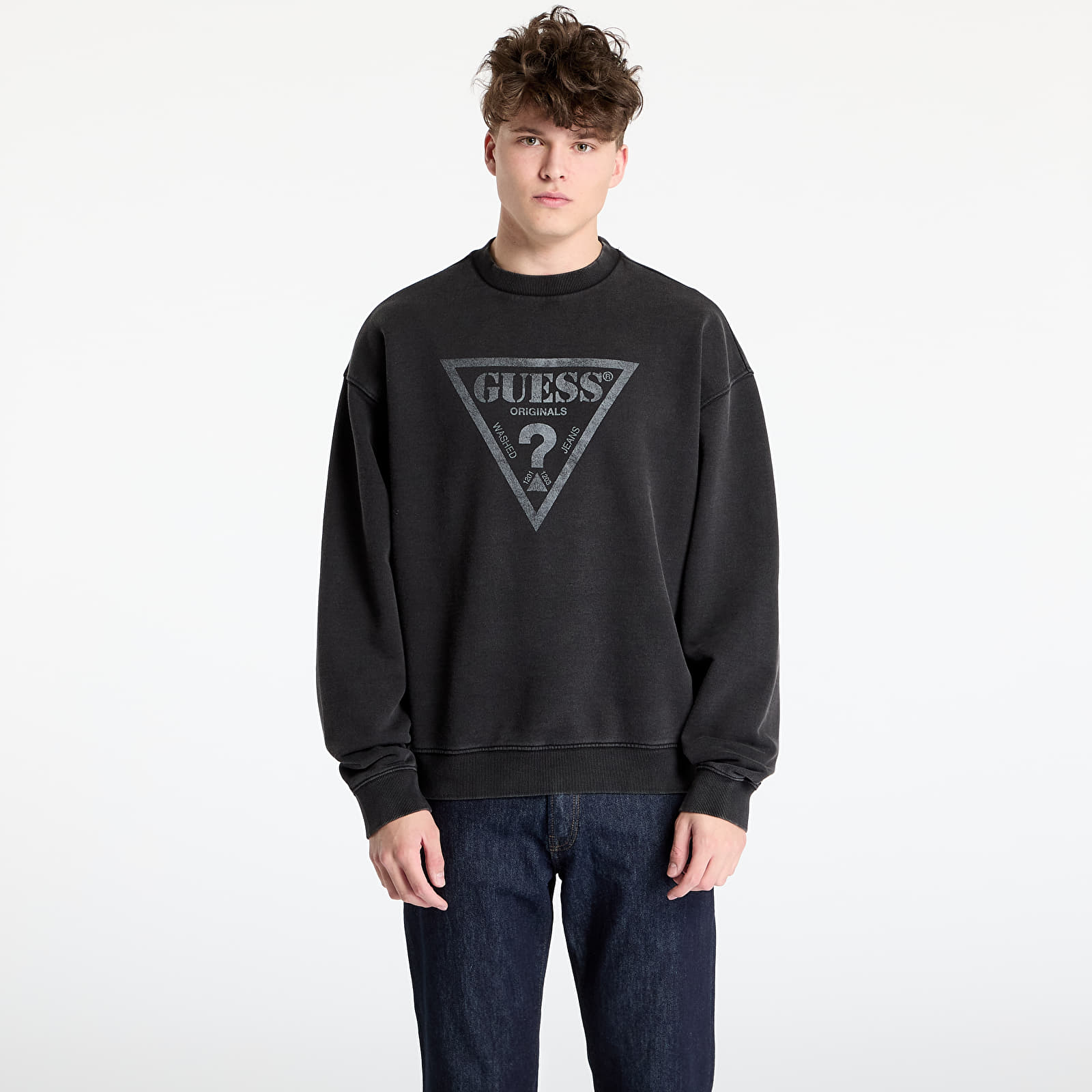 Bluzy męskie GUESS Originals Eco Vintage Triangle Crewneck Sweatshirt Jet Black Multi