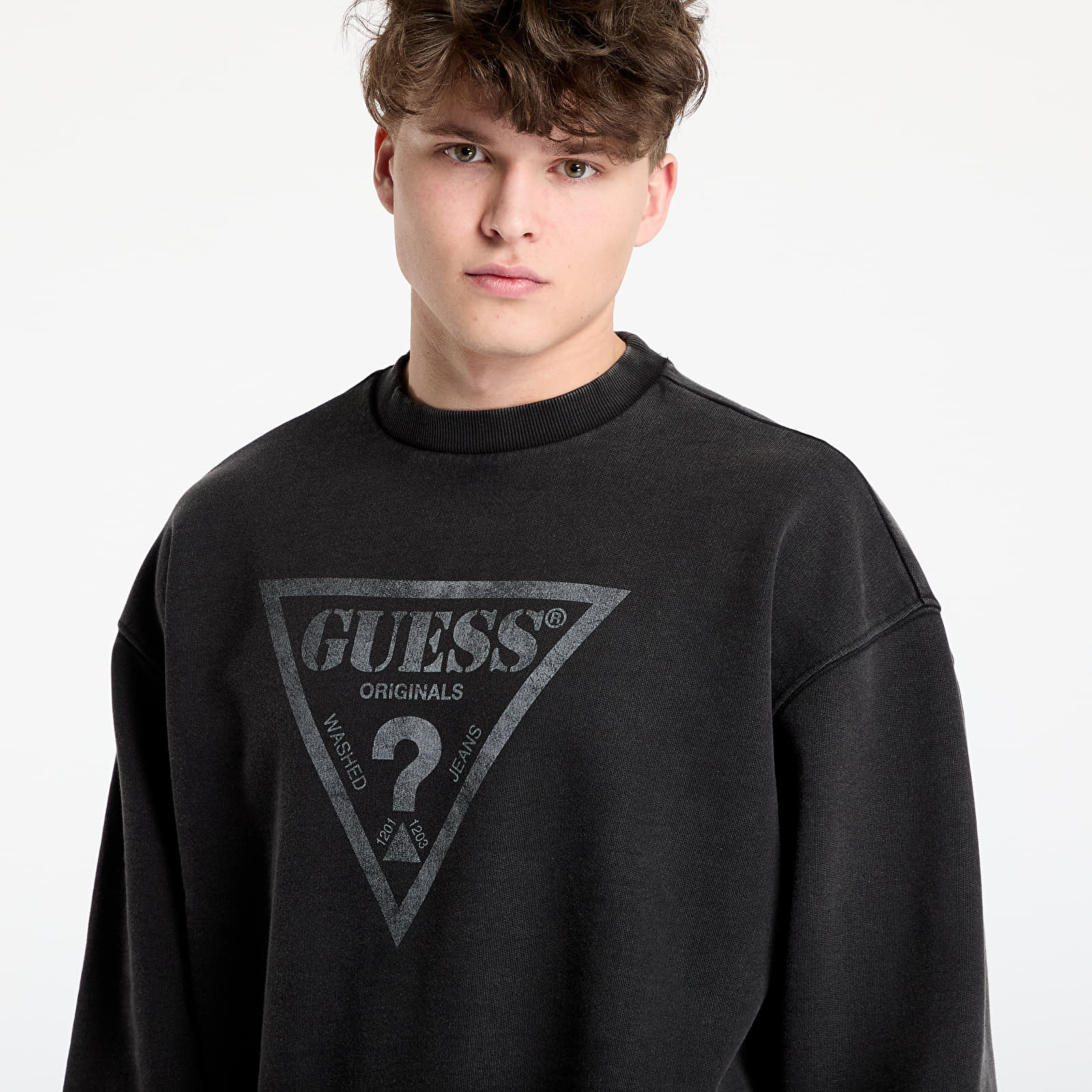 Bluzy męskie GUESS Originals Eco Vintage Triangle Crewneck Sweatshirt Jet Black Multi