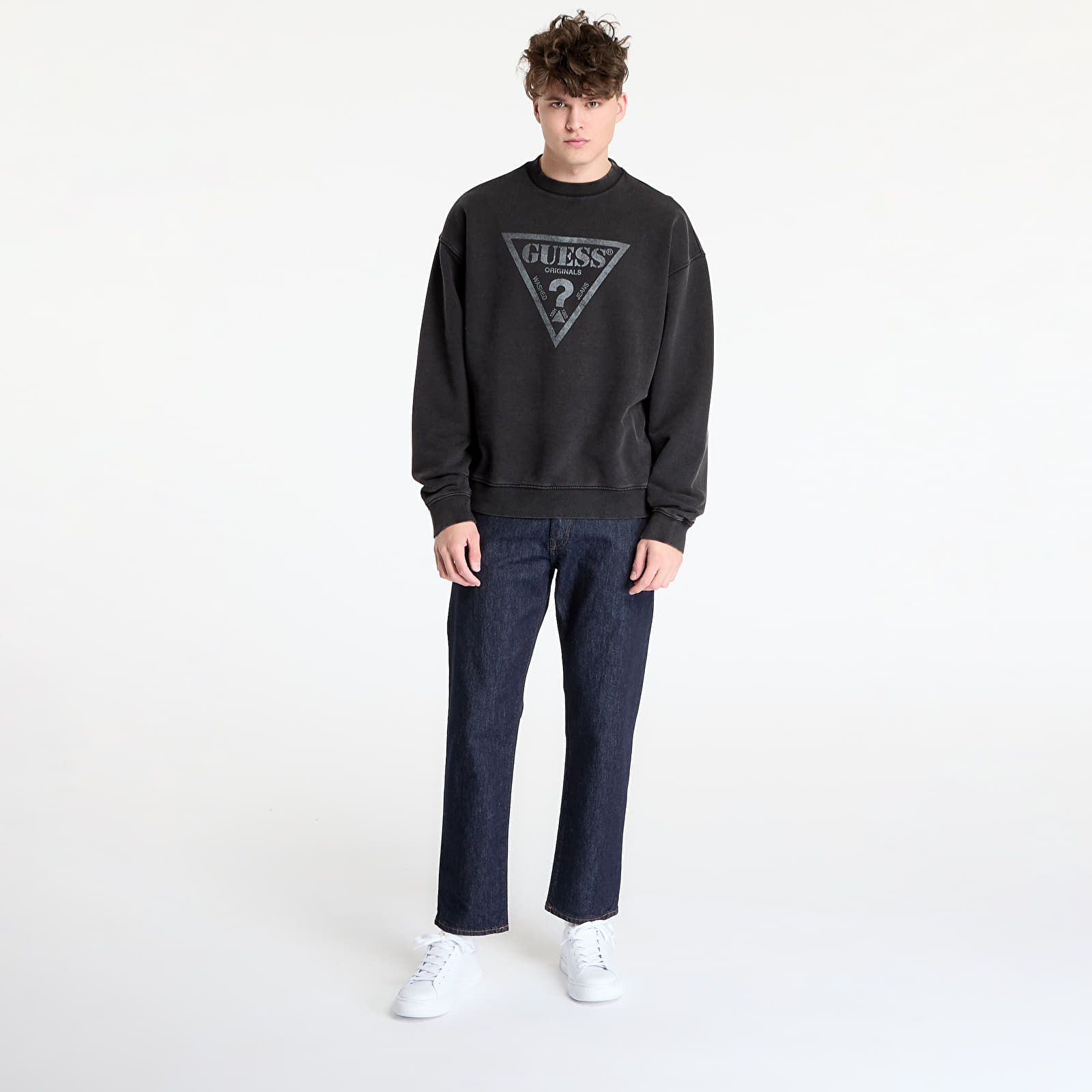 Bluzy męskie GUESS Originals Eco Vintage Triangle Crewneck Sweatshirt Jet Black Multi