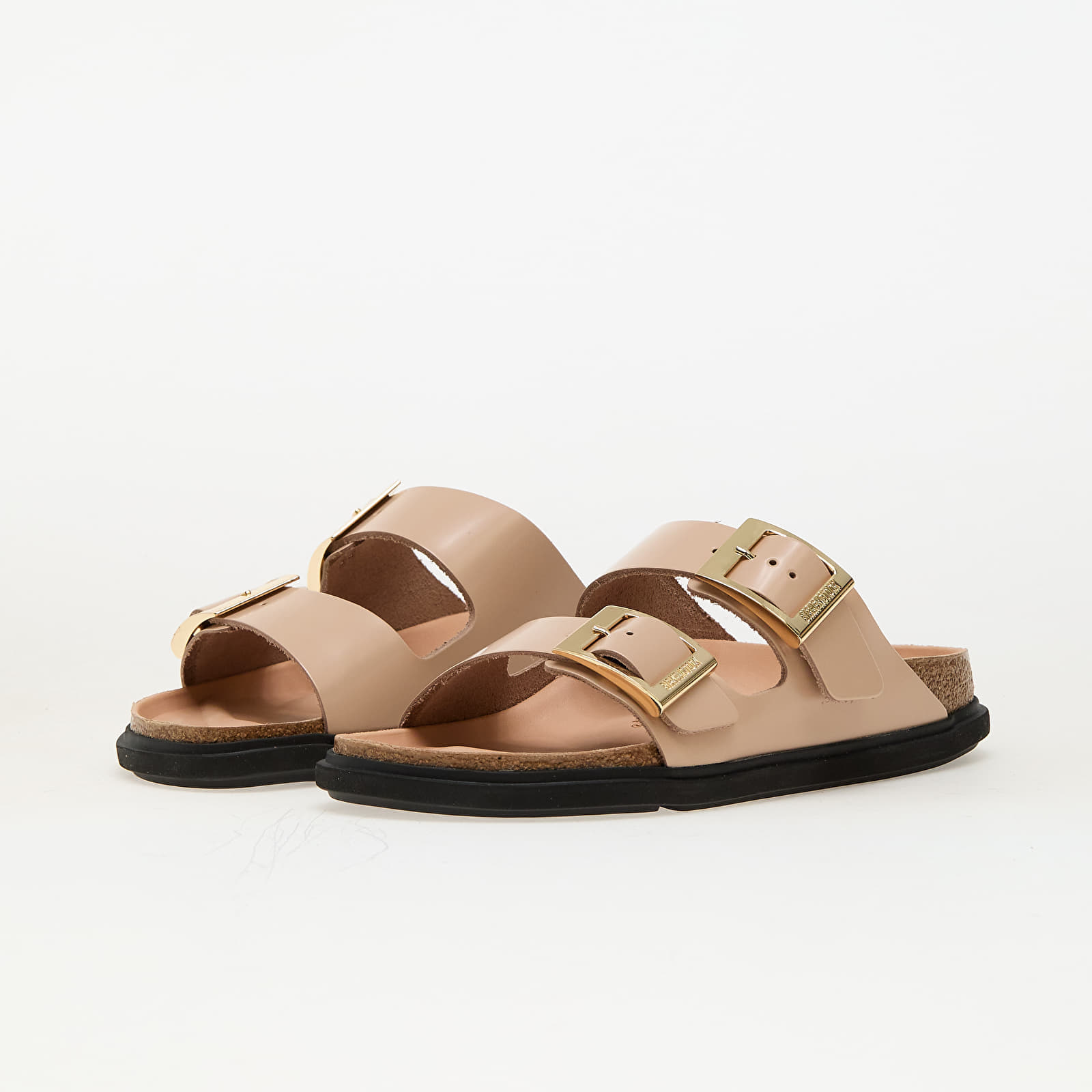 Sneakers Birkenstock Arizona Droplet Buckle Natural Leather Patent High-Shine New Beige EUR 39
