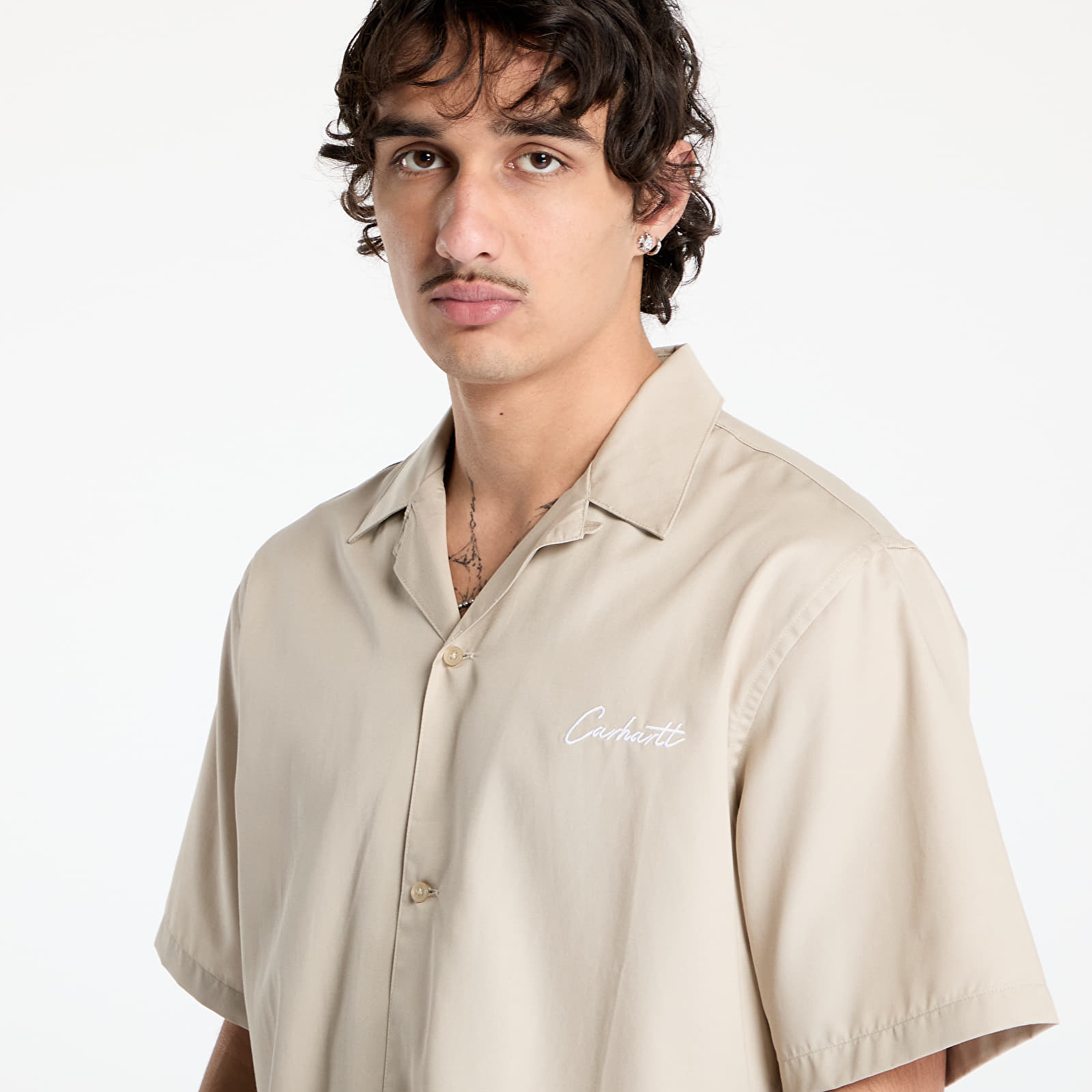 Herren-Hemden Carhartt WIP S/S Delray Shirt UNISEX Fleur de Sel/ White