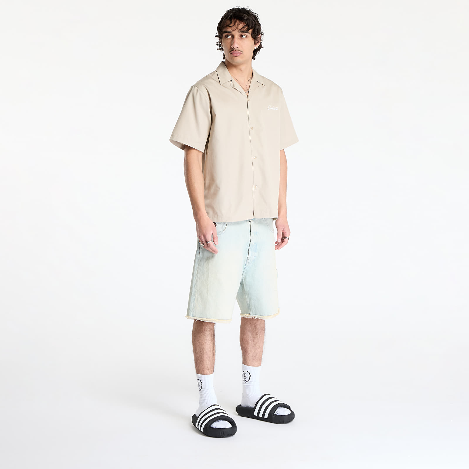 Herren-Hemden Carhartt WIP S/S Delray Shirt UNISEX Fleur de Sel/ White