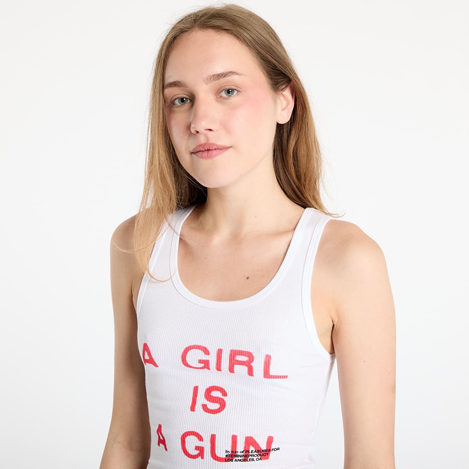 Camisetas de tirantes de mujer PLEASURES Girl Is A Gun Tank Top White