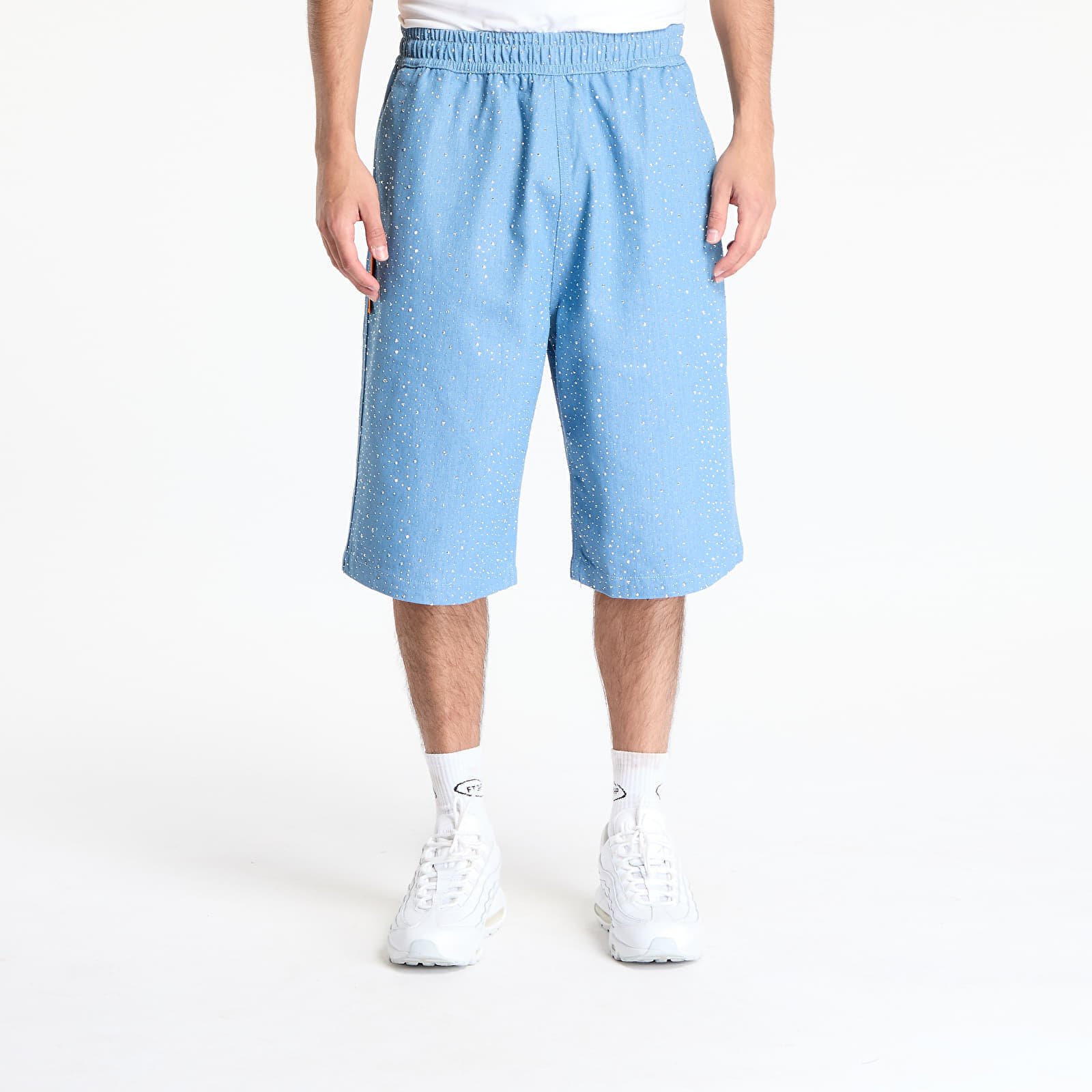 PLEASURES Glitter Baggy Denim Shorts Light Indigo M