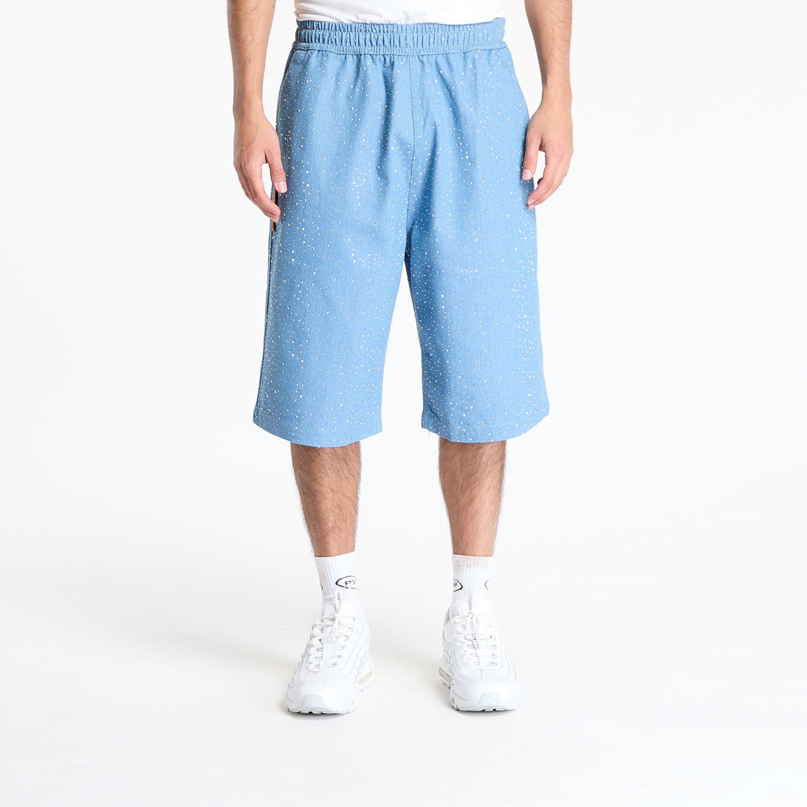 Pantalones cortos para hombre PLEASURES Glitter Baggy Denim Shorts Light Indigo