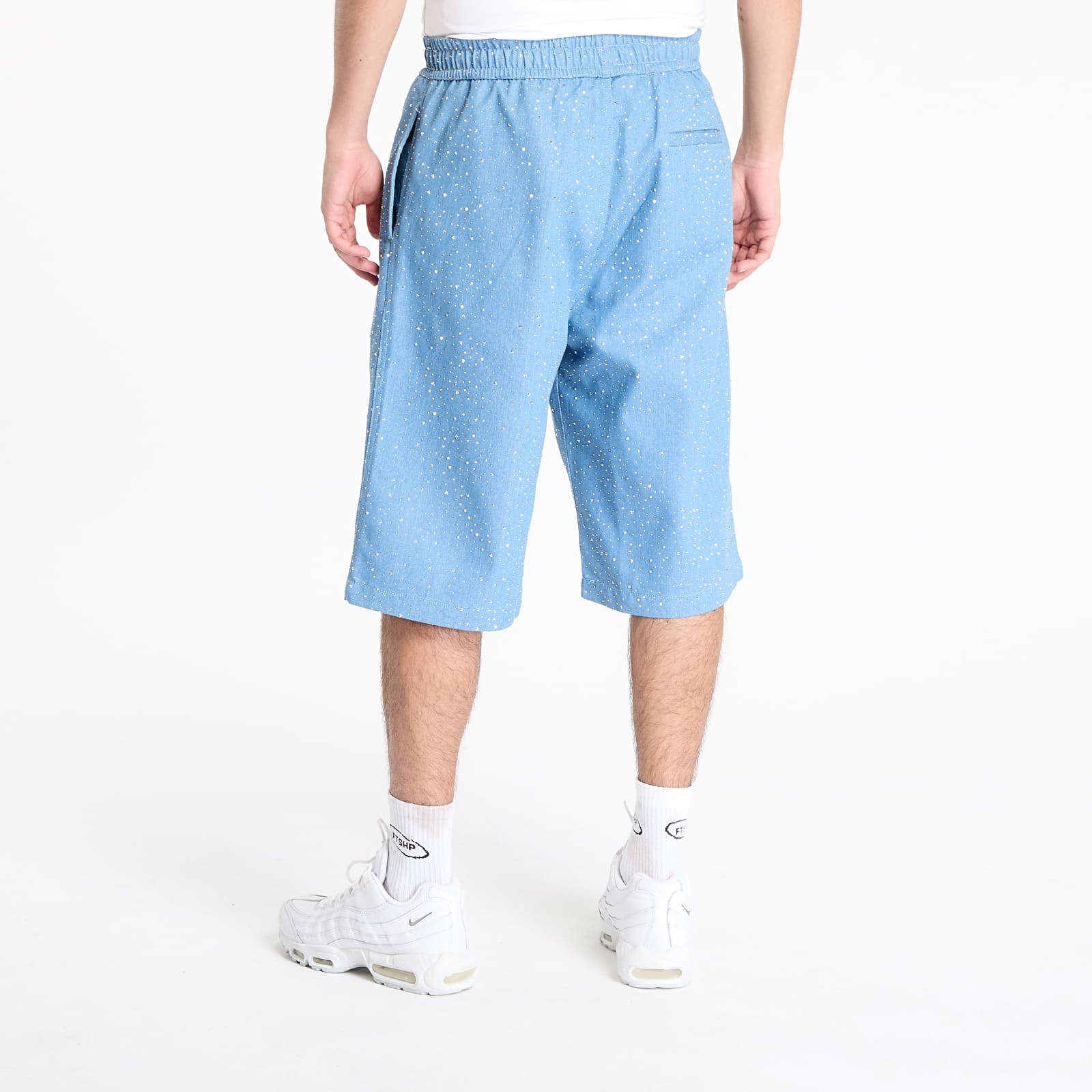 Pantalones cortos para hombre PLEASURES Glitter Baggy Denim Shorts Light Indigo