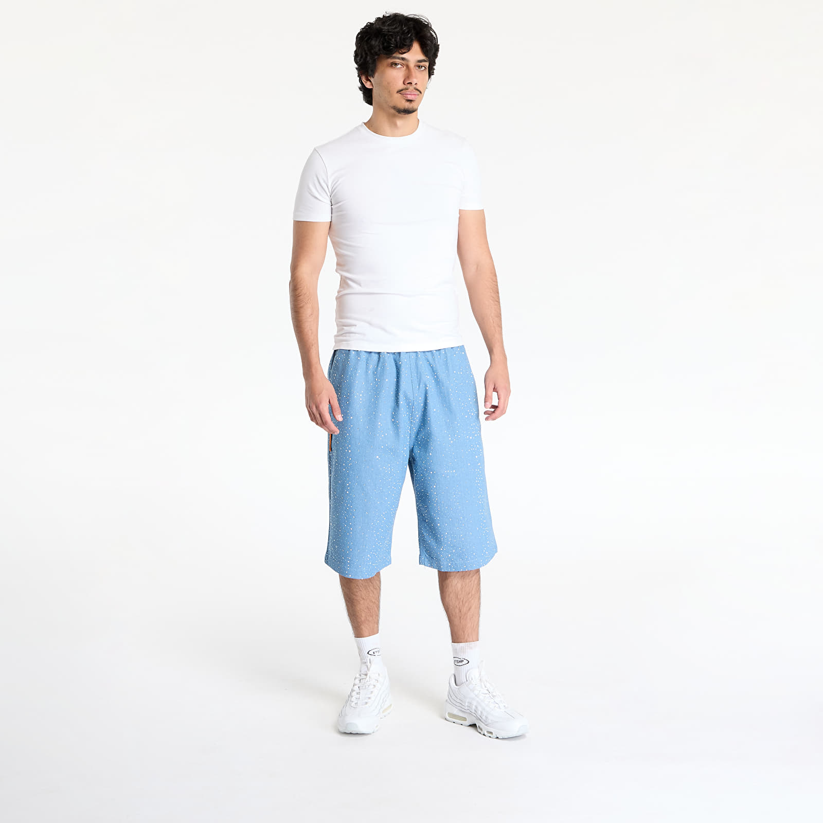 Pantalones cortos para hombre PLEASURES Glitter Baggy Denim Shorts Light Indigo
