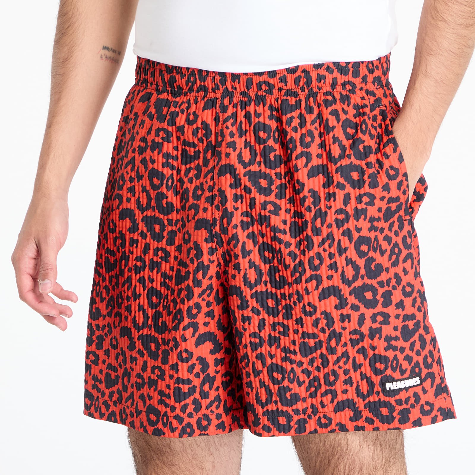 Pantalones cortos para hombre PLEASURES Leopard Active Shorts Red