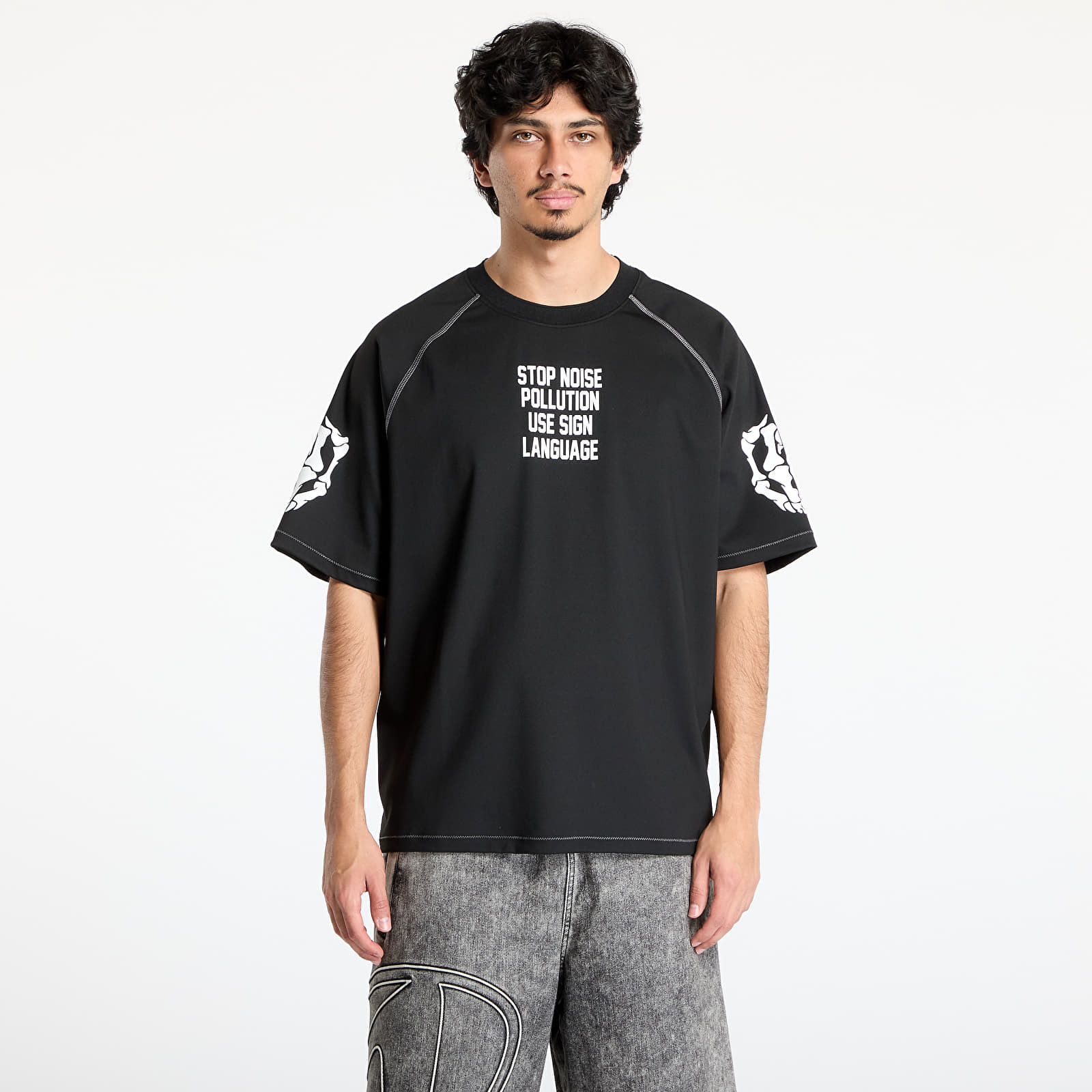Camisetas hombre PLEASURES Pollution Boxy Raglan Black
