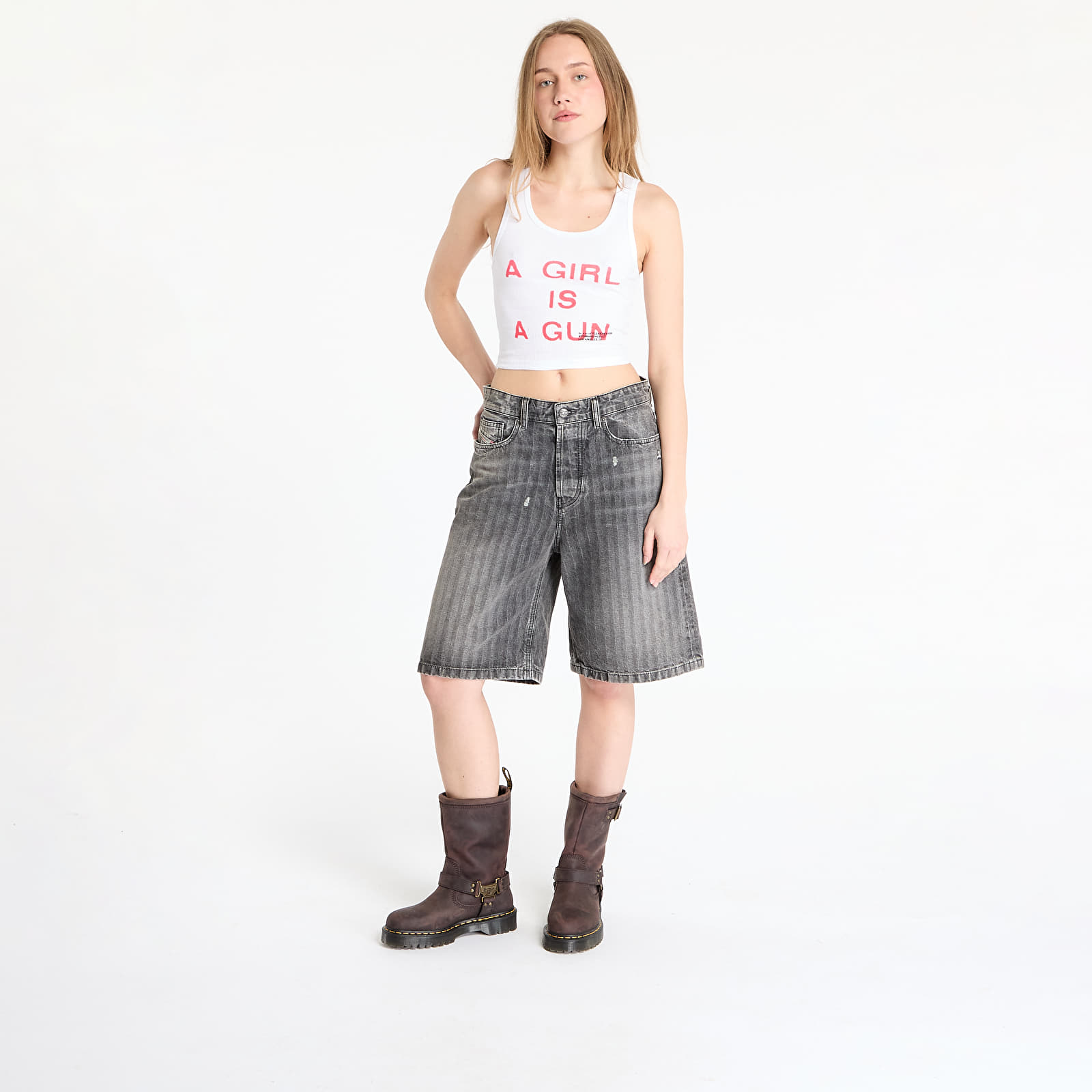 Camisetas de tirantes de mujer PLEASURES Girl Is A Gun Tank Top White
