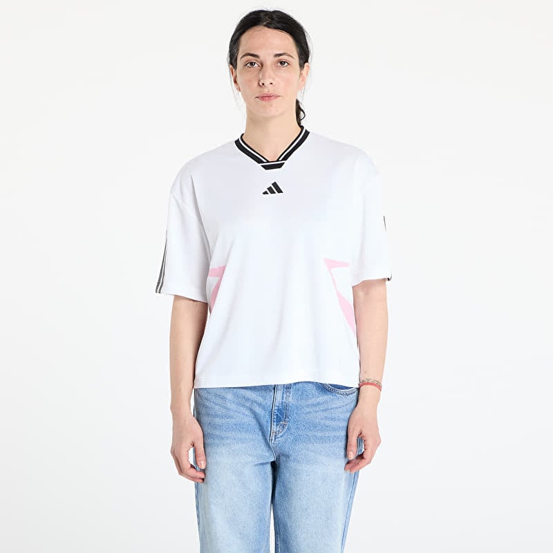 adidas Tiro Cut 3 Stripes Color Block Boyfriend T-Shirt White/ Black/ True Pink