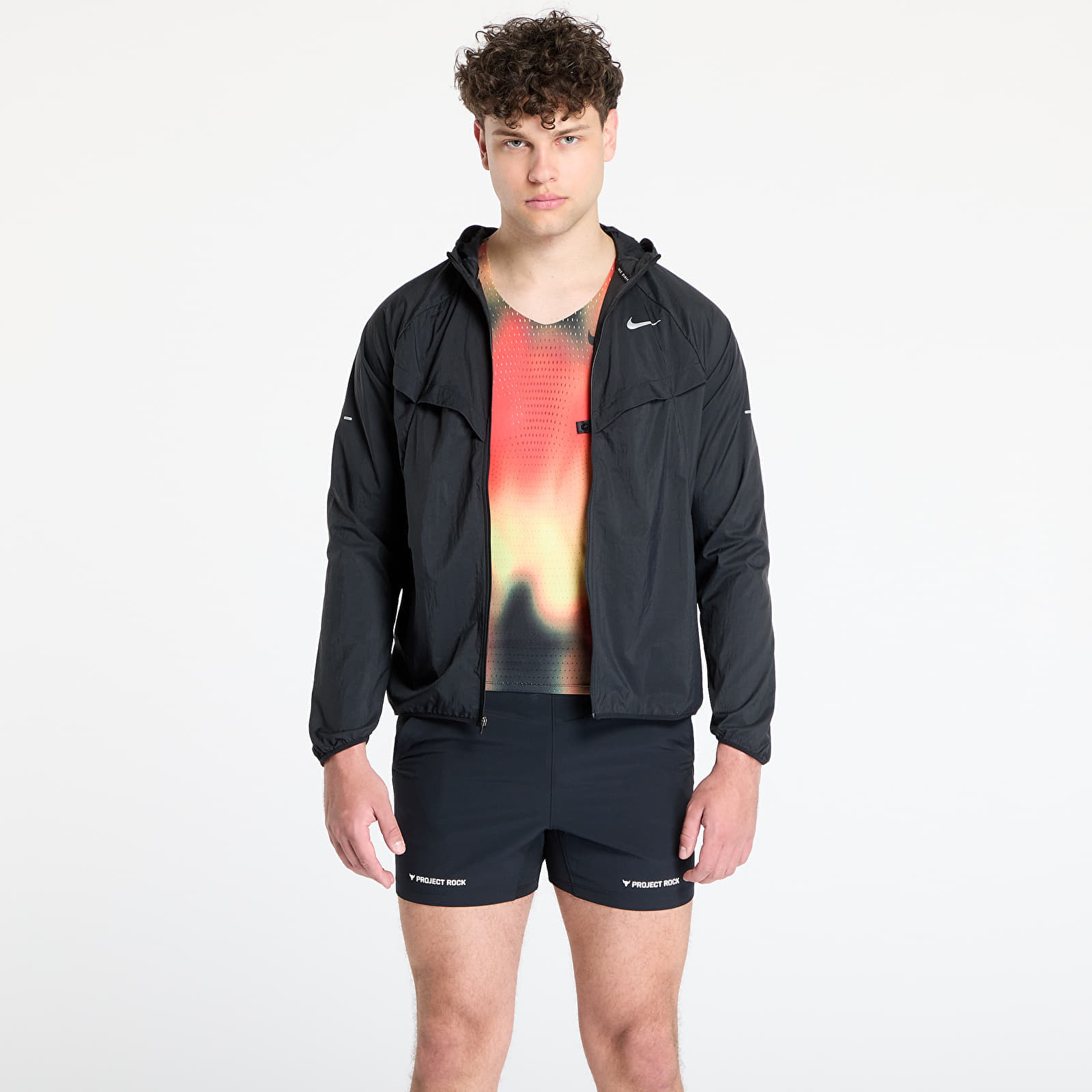 Windbreaker Nike Stride Men's Repel UV Running Jacket Black/ Black/ Reflective Silv M