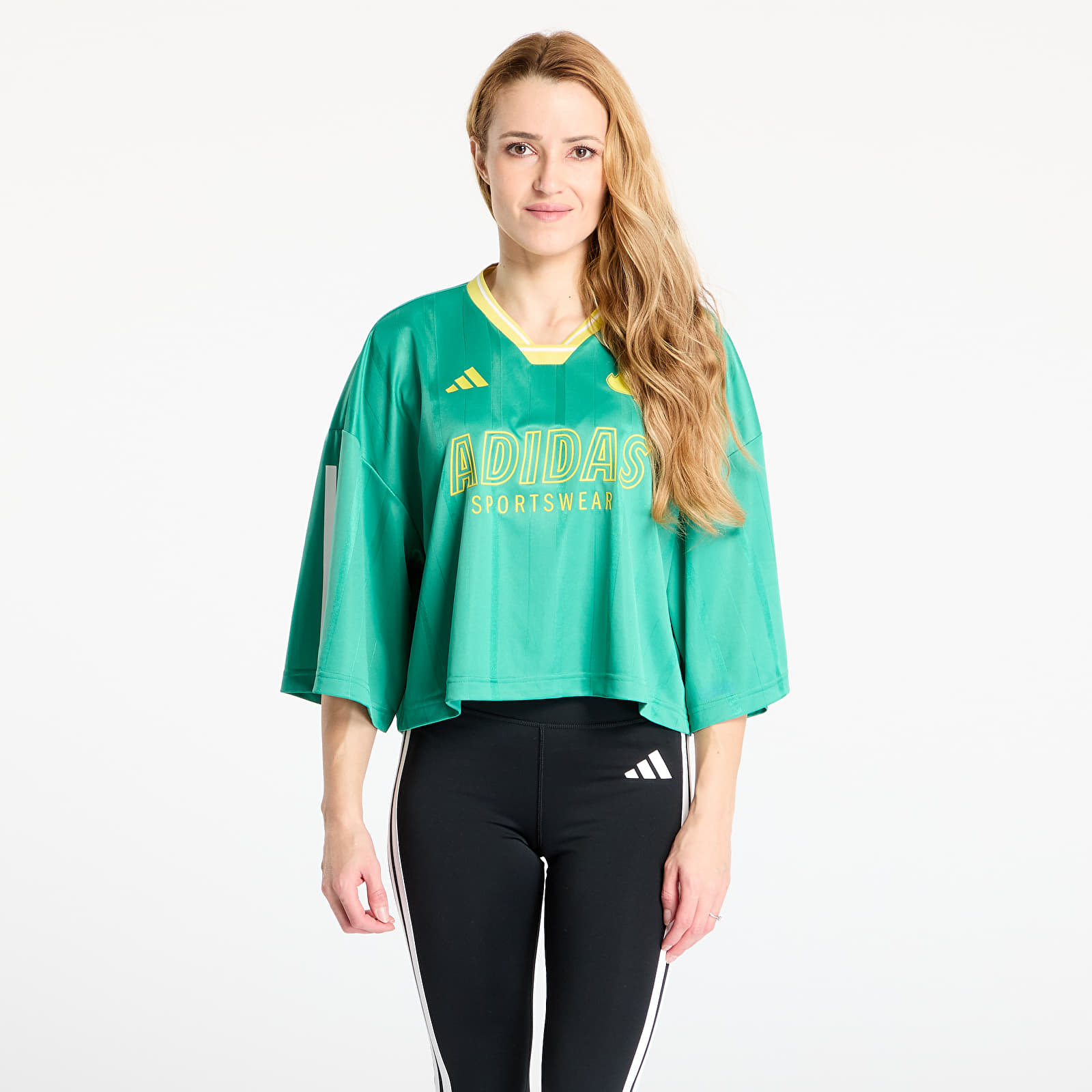 Camisetas adidas Tiro Cut 3 Stripes Oversized Mesh Jersey Semi Court Green/ Black/ Pure Sulfur