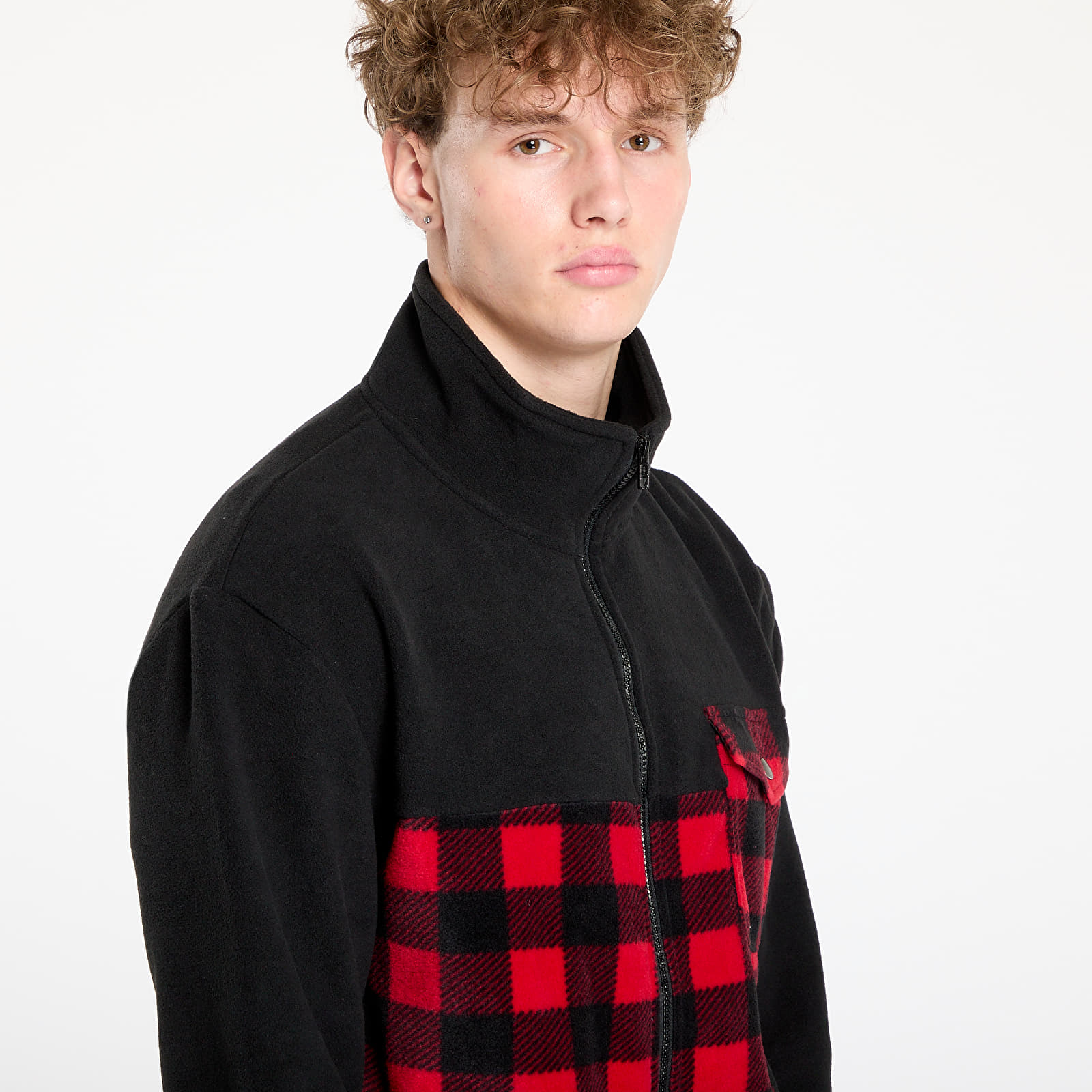 Dukserice Urban Classics Patterned Polar Fleece Track Jacket Black/ Red