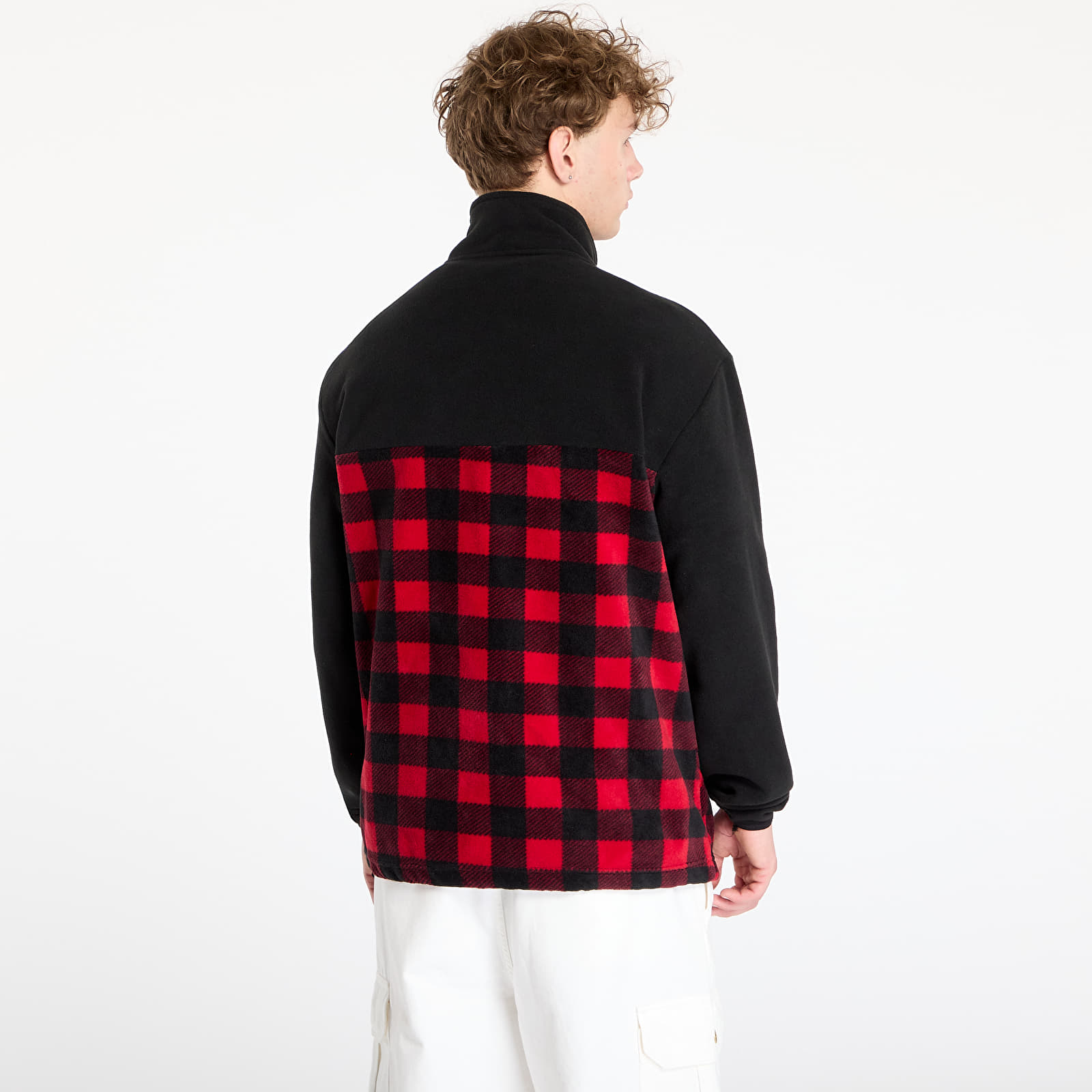 Dukserice Urban Classics Patterned Polar Fleece Track Jacket Black/ Red