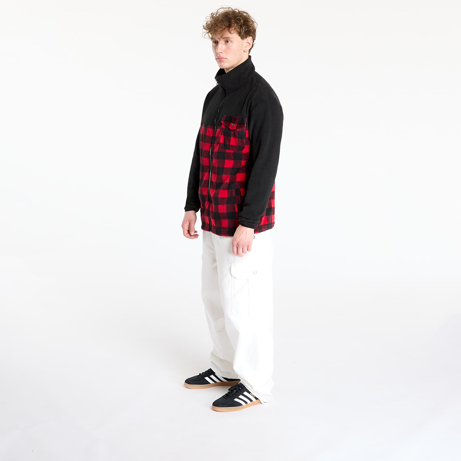 Dukserice Urban Classics Patterned Polar Fleece Track Jacket Black/ Red