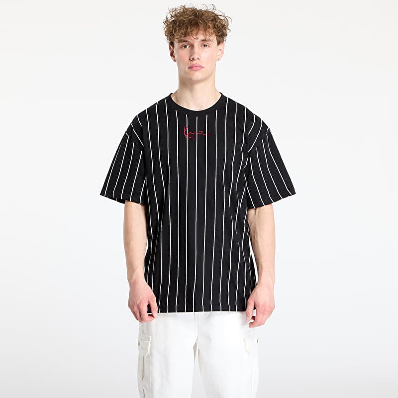 Tricou Karl Kani Small Signature Pinstripe Tee Black/ White