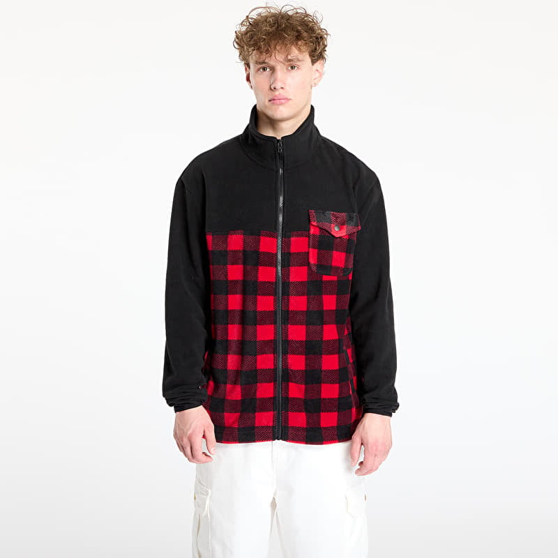 Mikina Urban Classics Patterned Polar Fleece Track Jacket Black/ Red