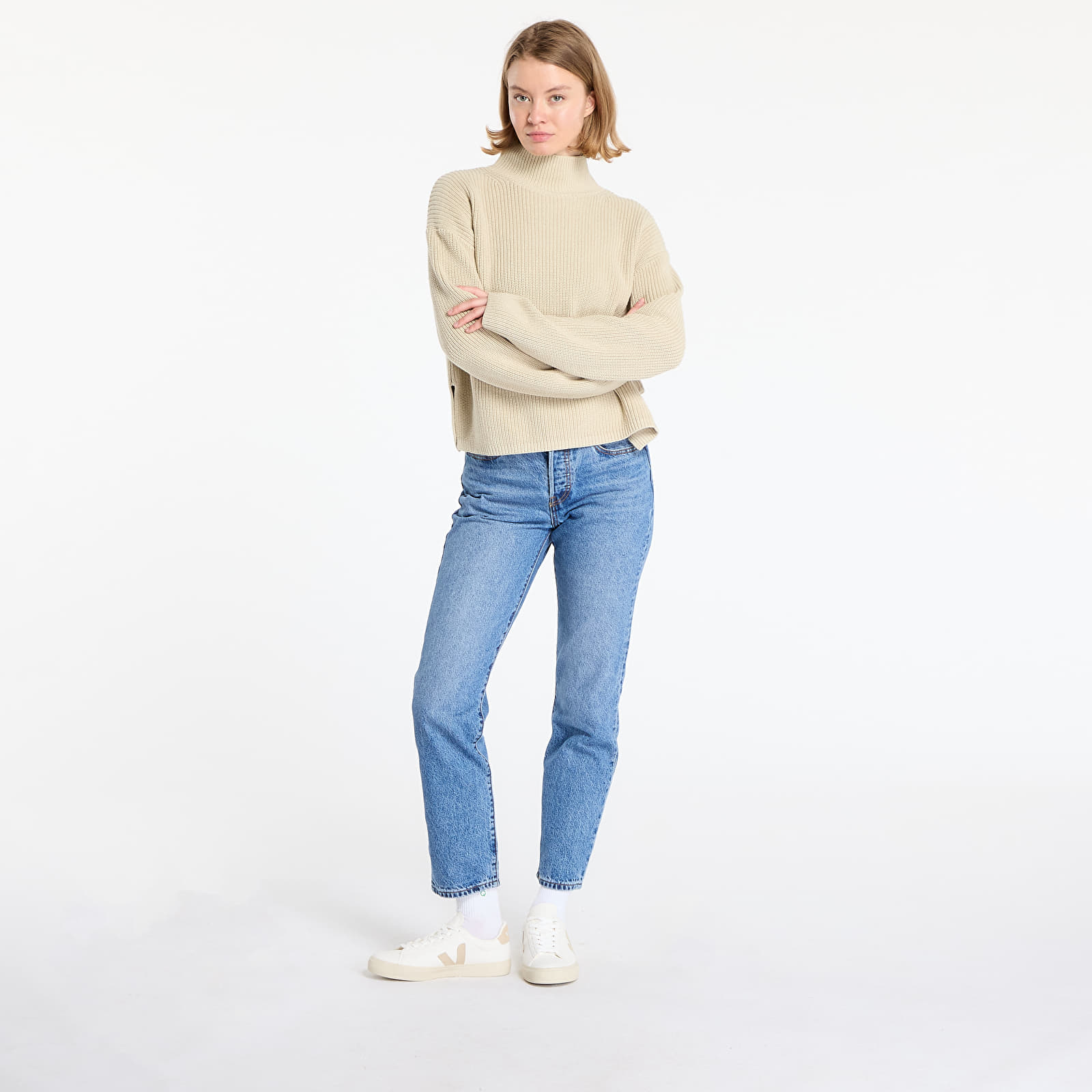 Women's Sweaters Calvin Klein Jeans Chunky Loose High Neck Sweater Pelican